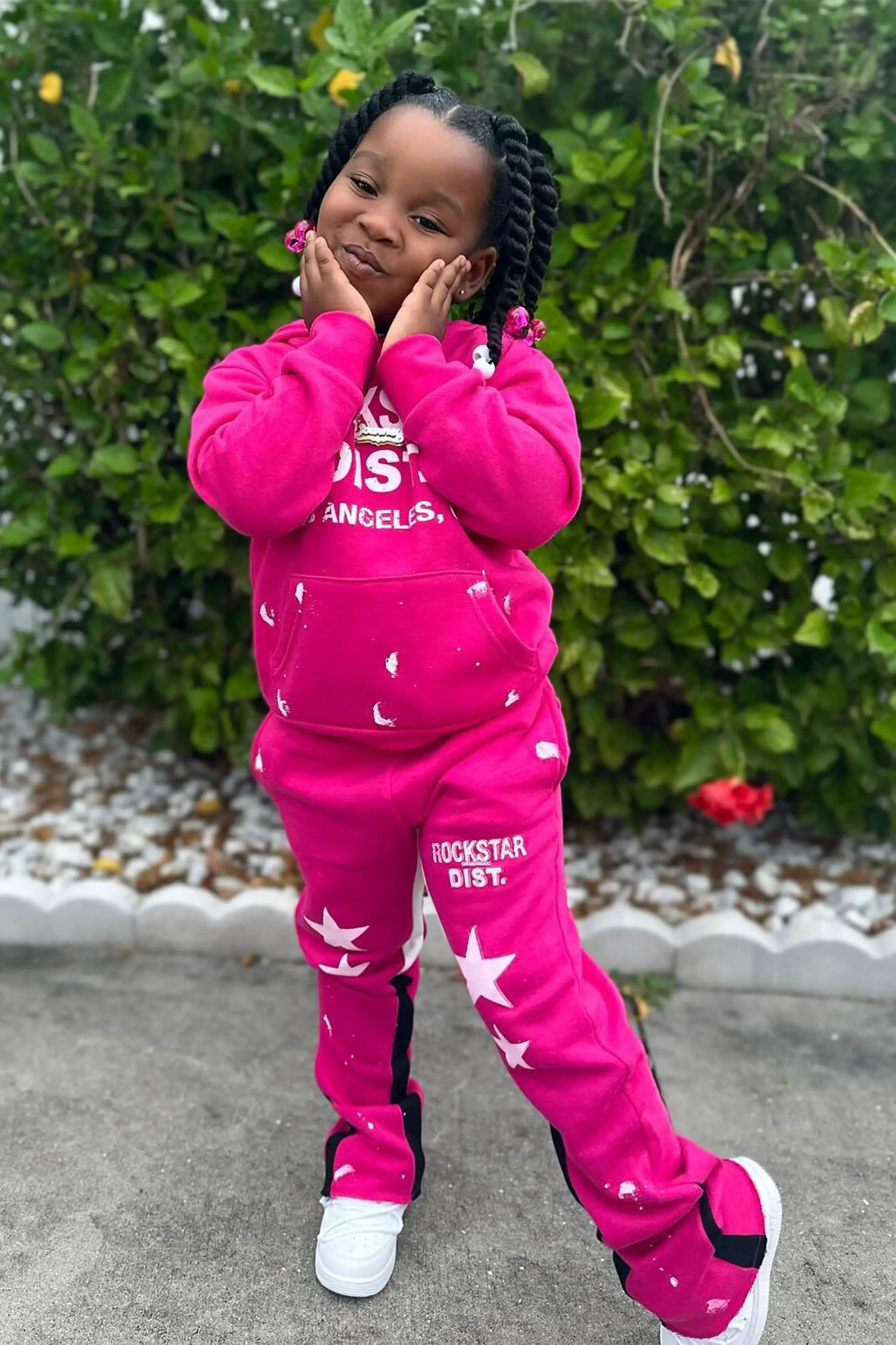 Girls Harlow Fuchsia Hoodie Stacked Flare Track Set - Image 2
