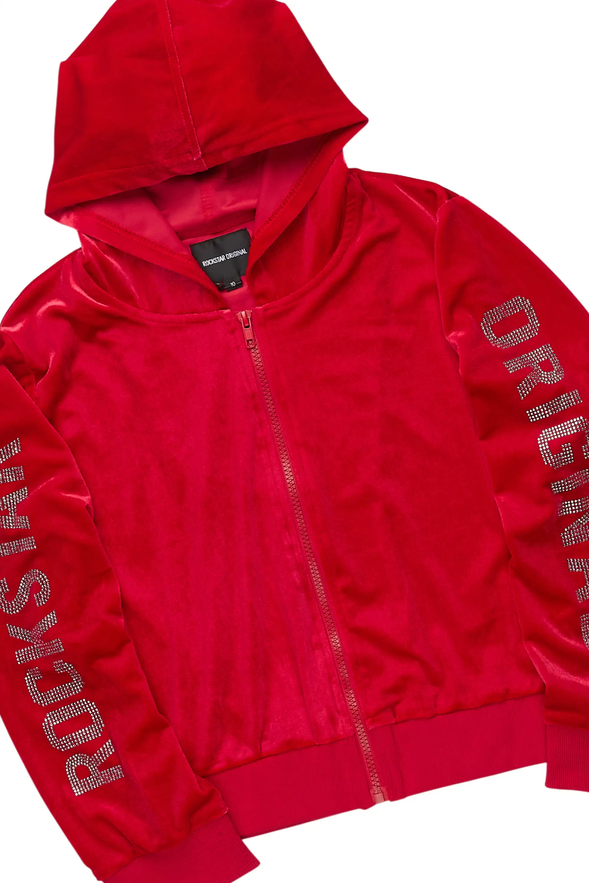 Girls Shakura Red Stacked Velour Track Set - Image 2