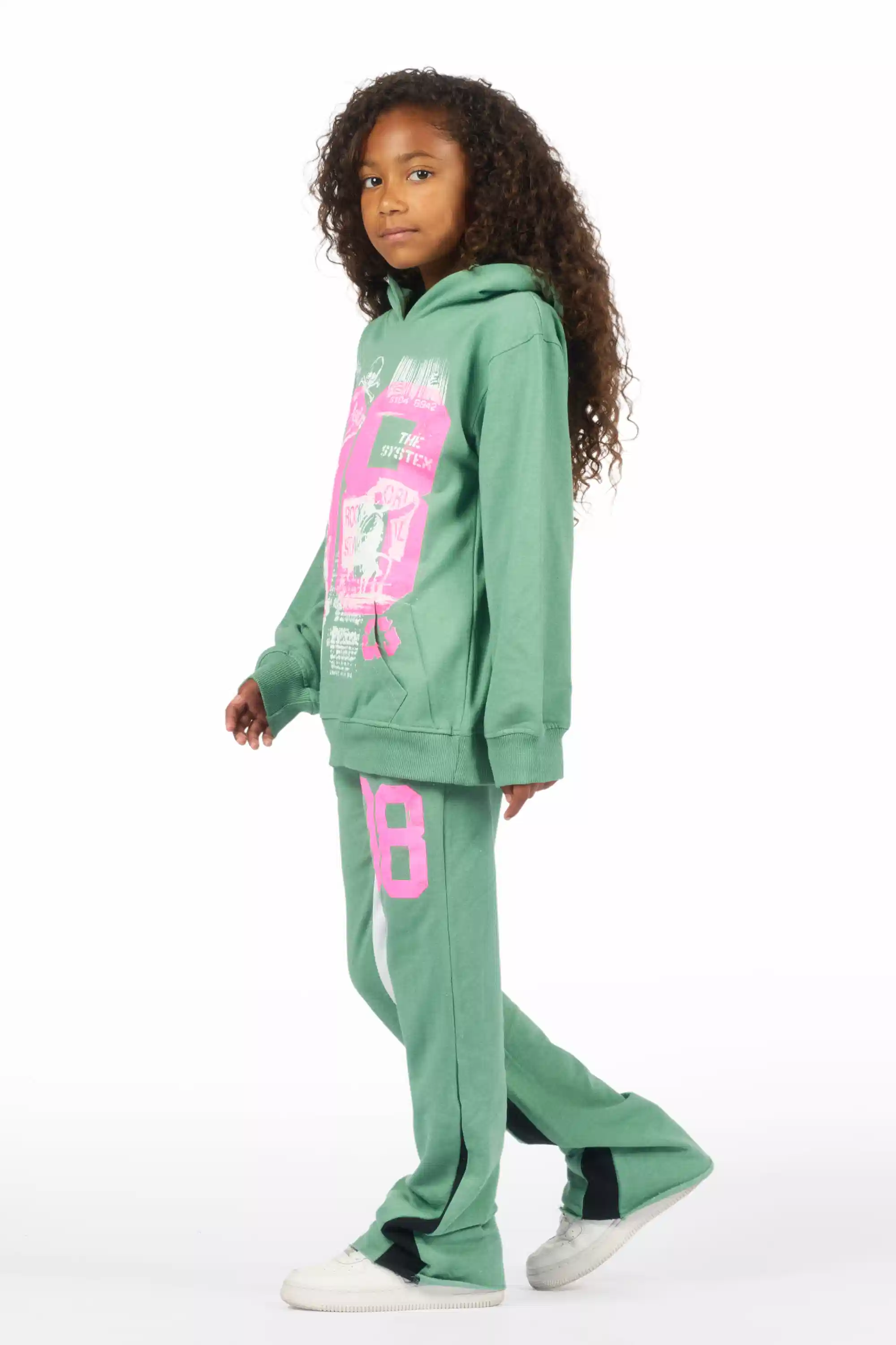 Girls Kammy Sage/Pink Hoodie Stacked Track Set - Image 6