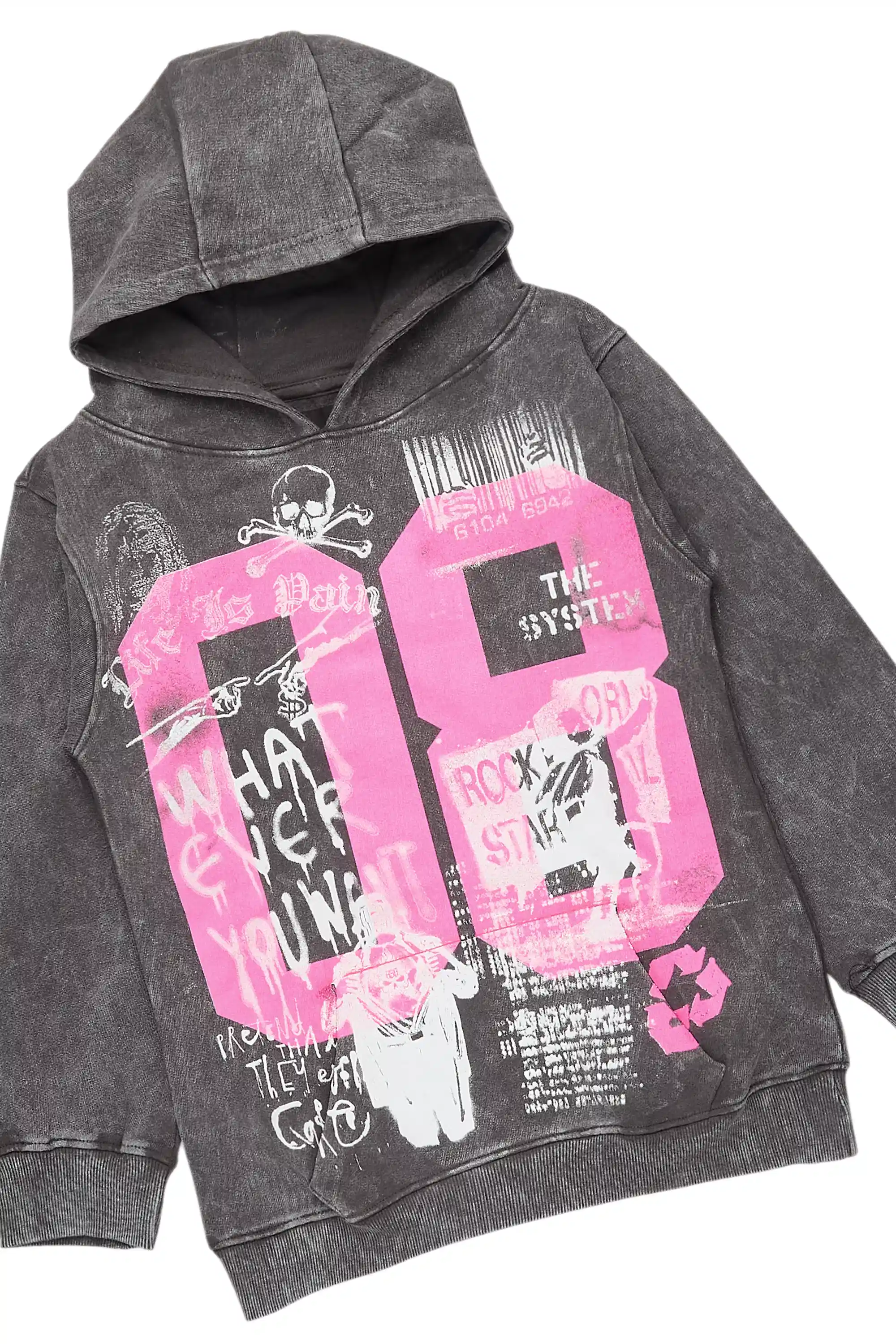 Girls Kammy Vintage Grey/Pink Hoodie Stacked Track Set - Image 8