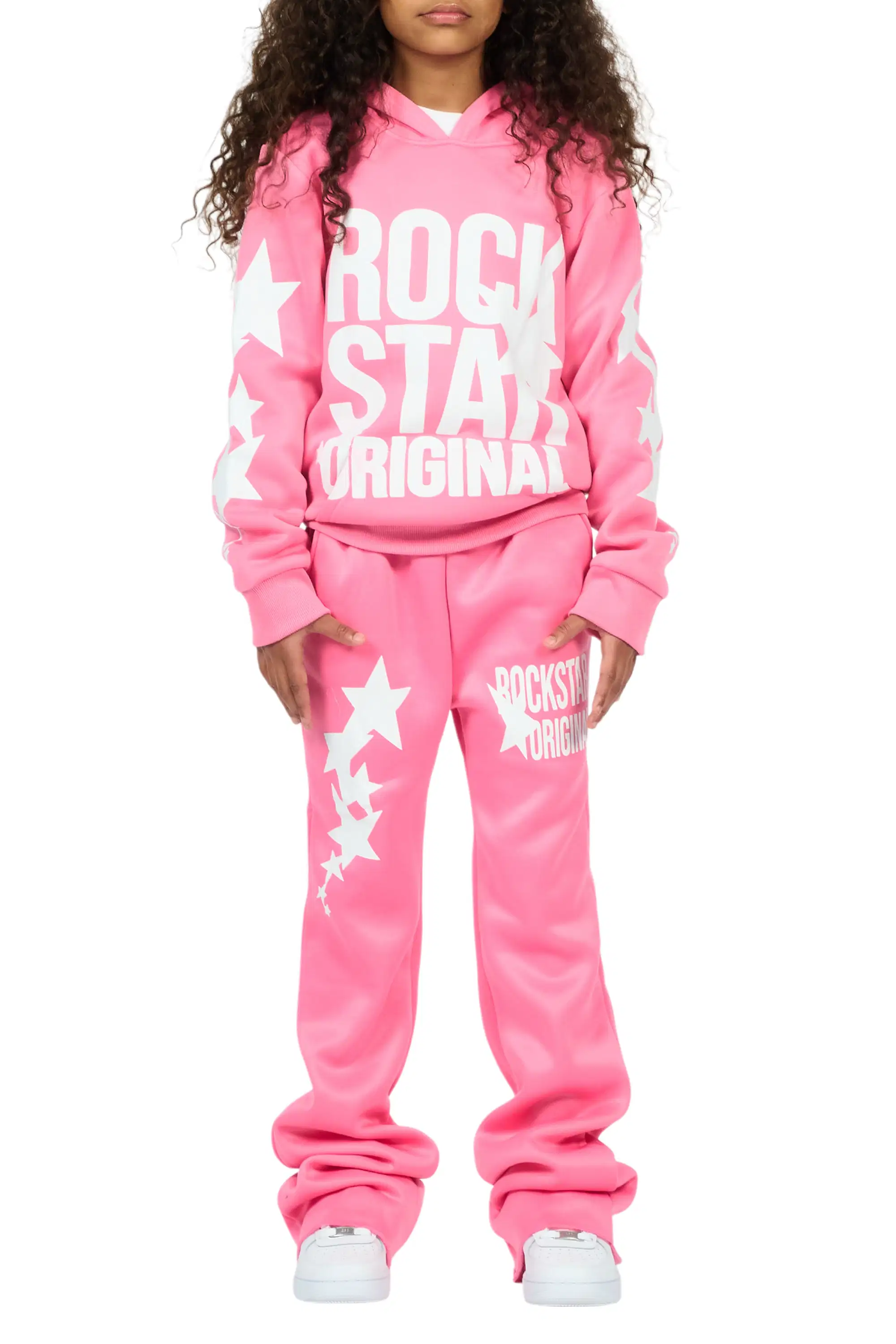 Girls Sechora Pink/White Stacked Track Set - Image 9