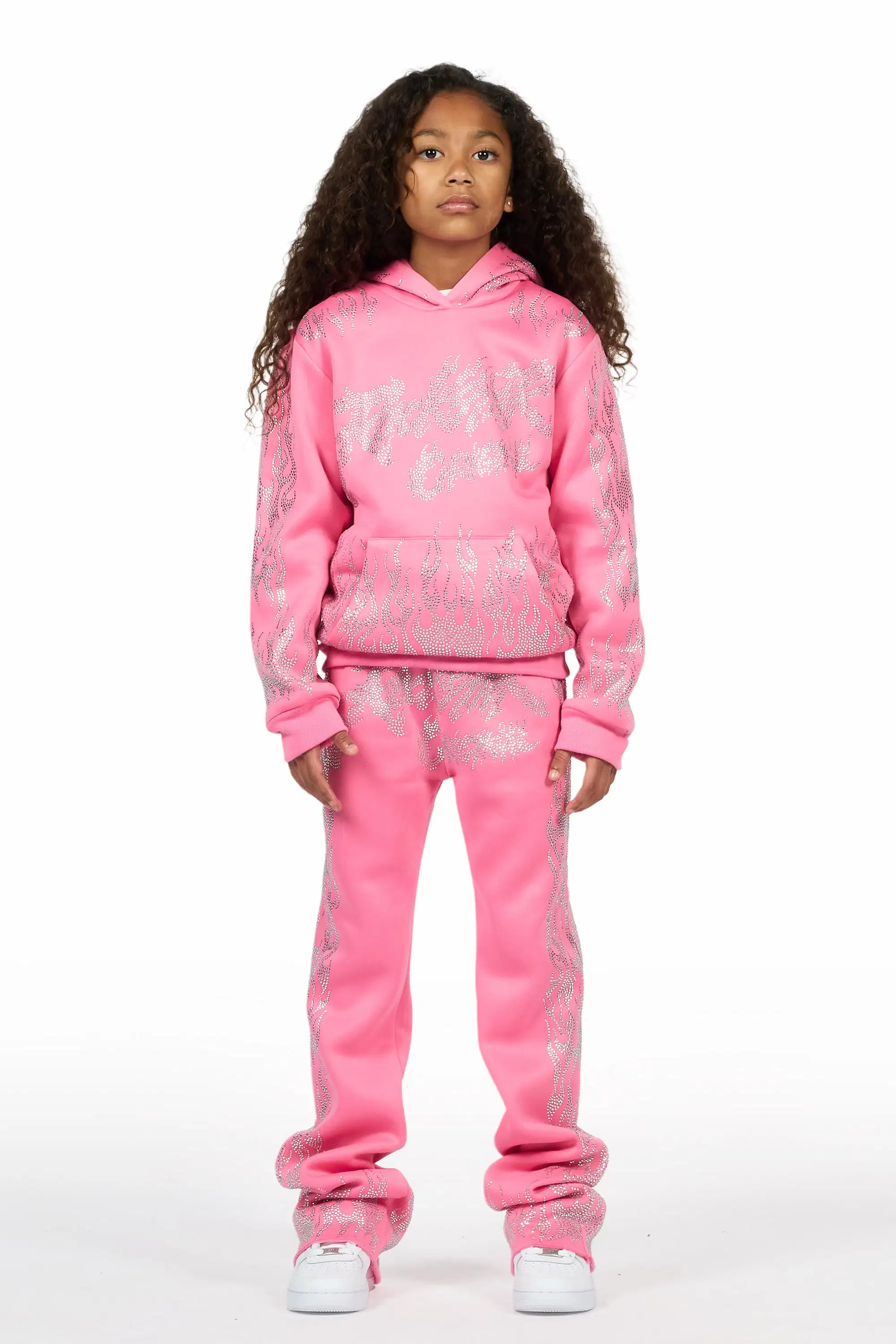 Girls Alaena 2.0 Pink Rhinestone Stacked Track Set - Image 2