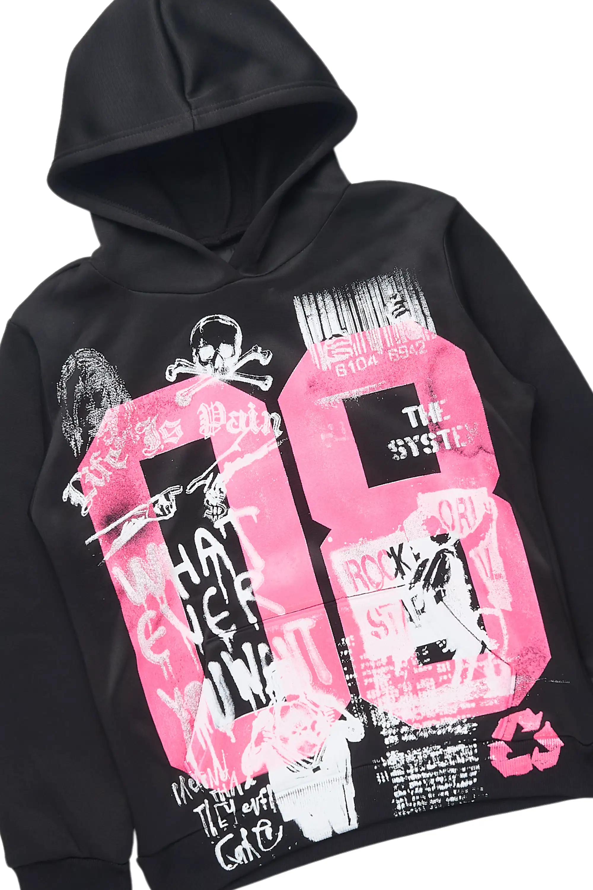 Girls Kammy 2.0 Heather Black/Pink Hoodie/Stacked Flare Track Set - Image 2