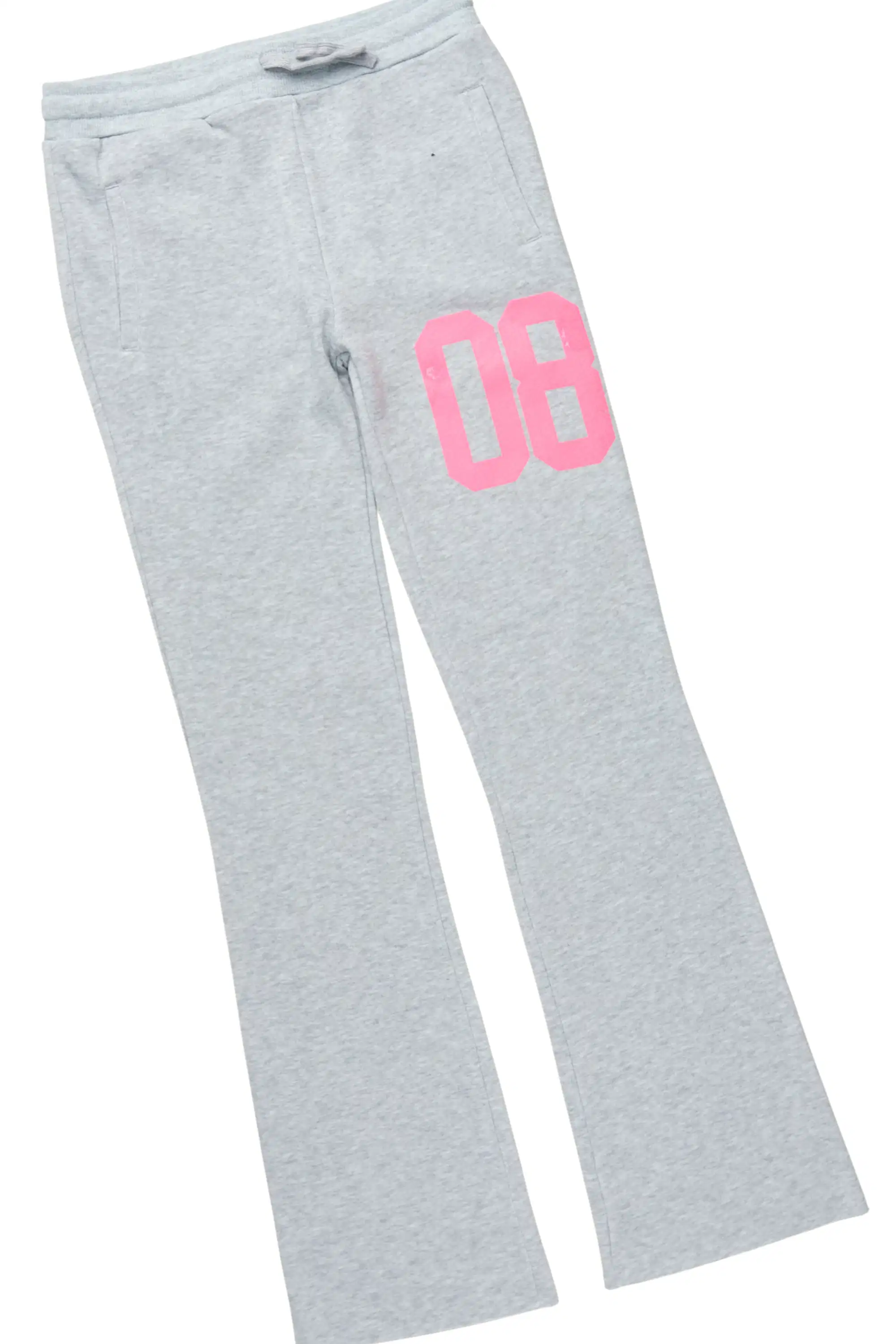 Girls Kammy 2.0 Heather Grey/Pink Hoodie/Stacked Flare Track Set - Image 3
