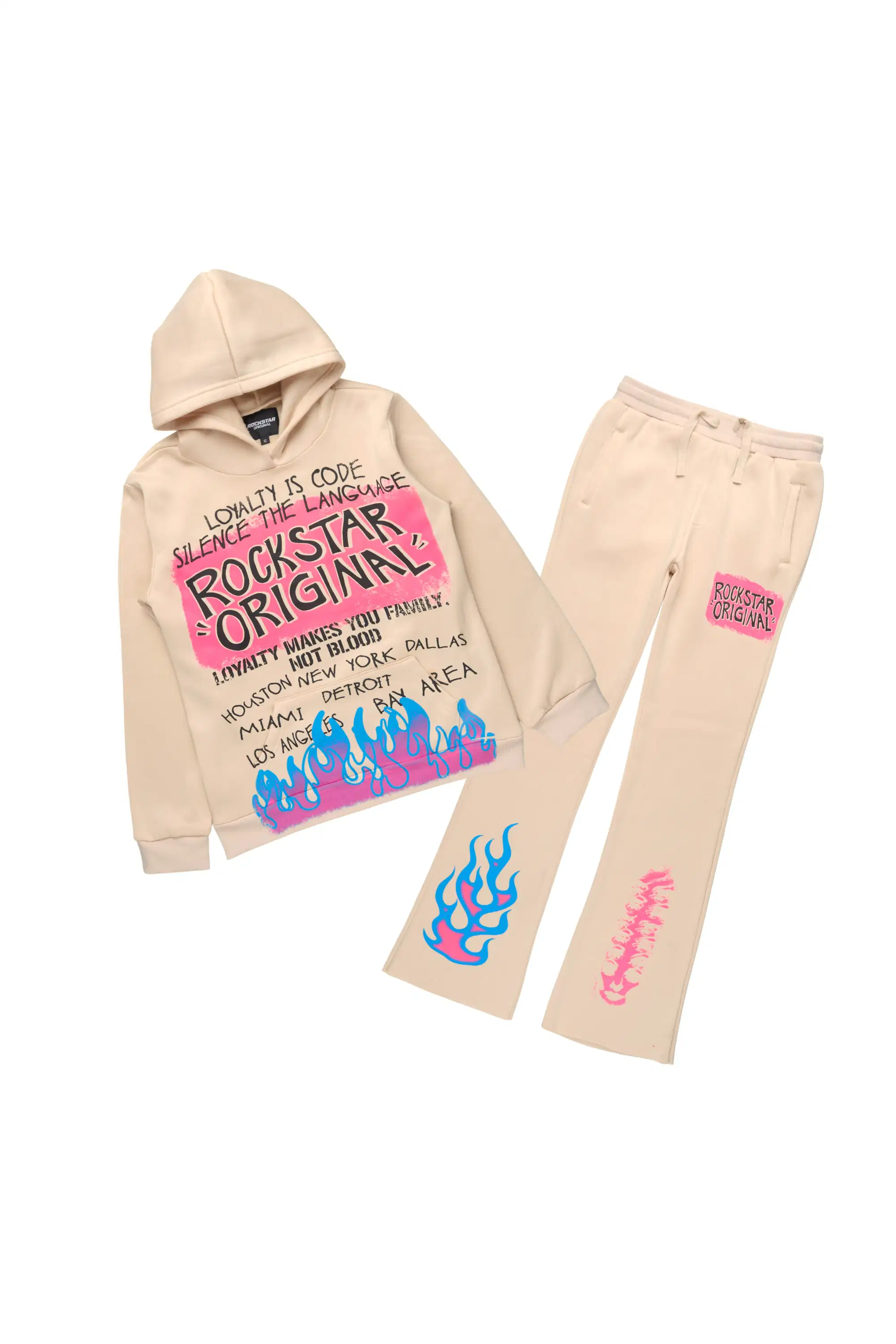 Girls Bridgette 2.0 Beige Hoodie/Stacked Flare Track Set