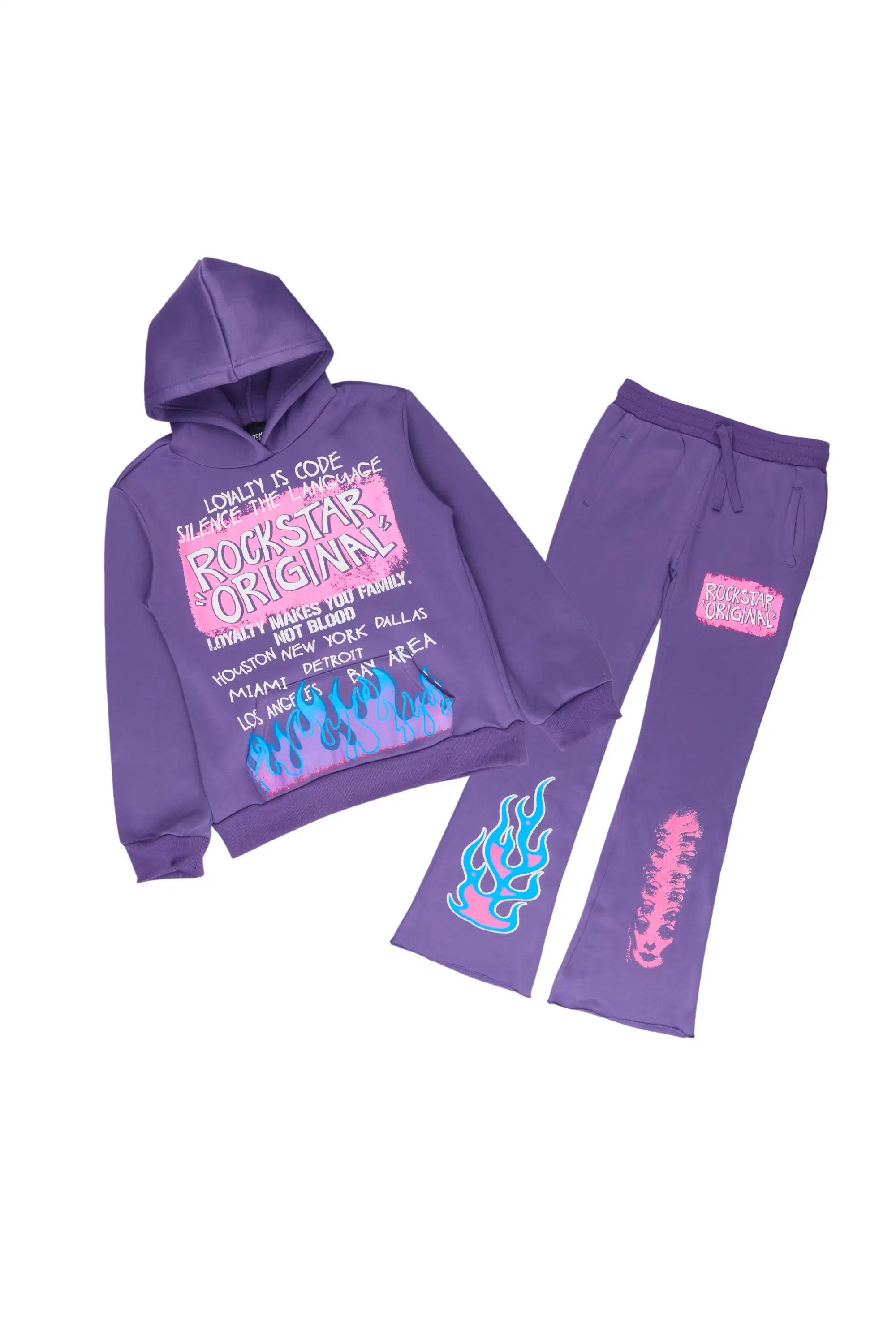Girls Bridgette 2.0 Purple Hoodie/Stacked Flare Track Set