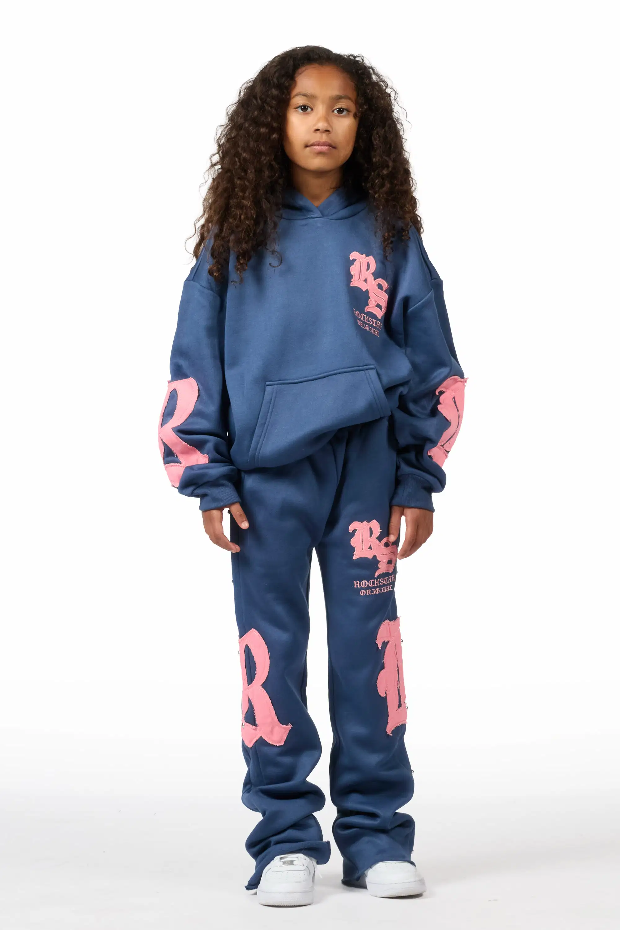 Girls Shironda Navy/Pink Stacked Track Set - Image 2