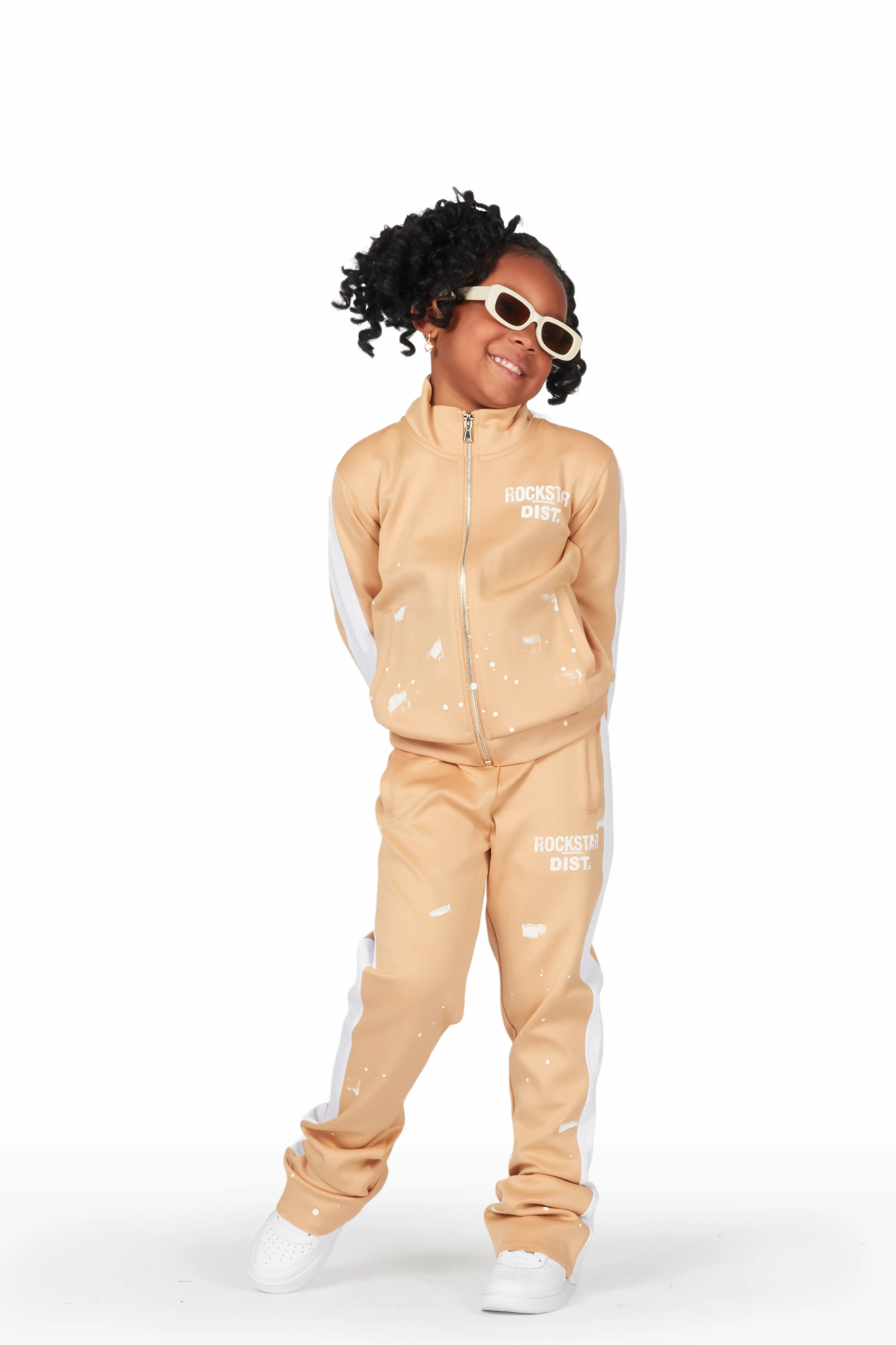 Girls Halloway Beige Zip Up Super Stacked Track Set - Image 3