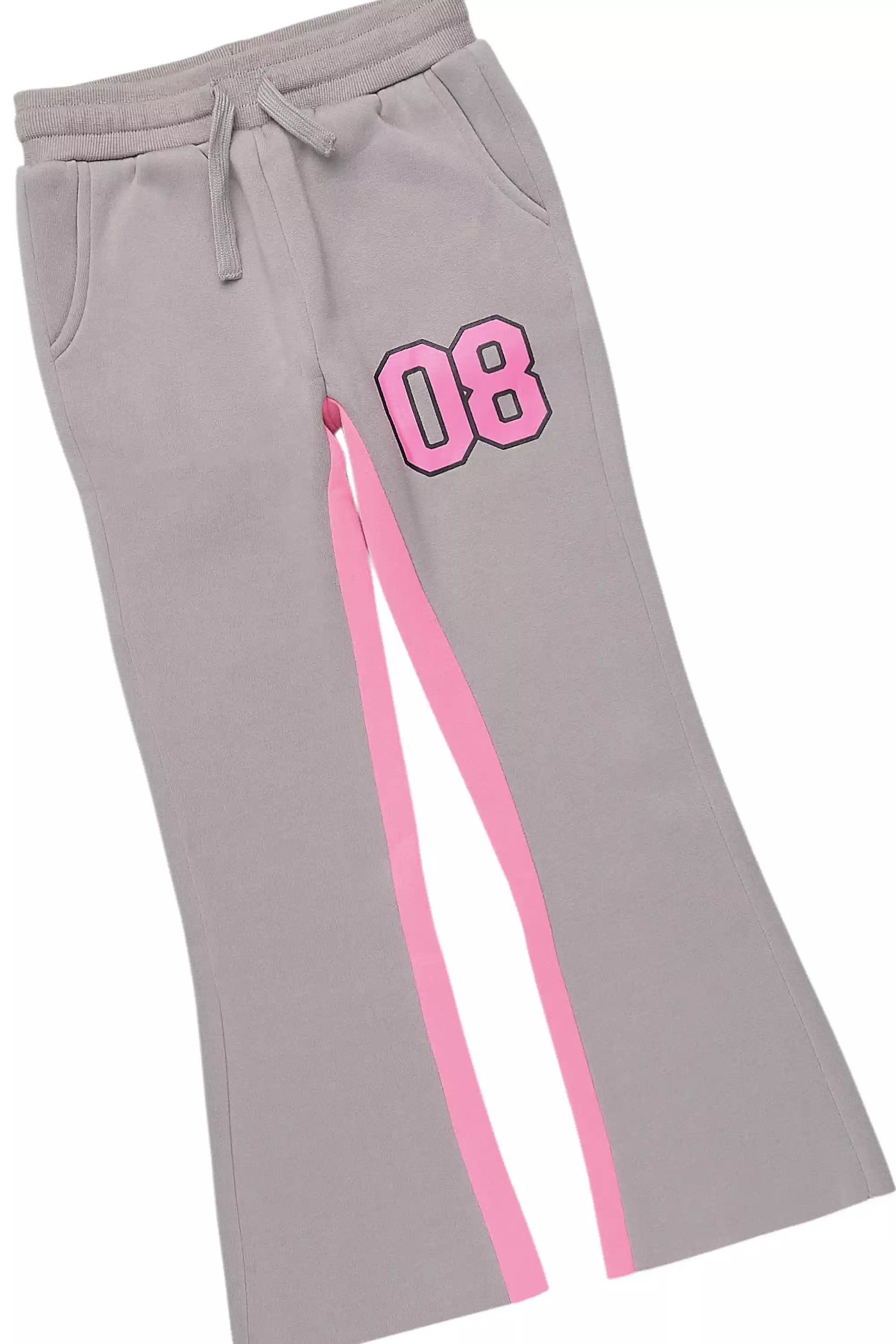 Girls Gaiea Grey/Pink Jersey Stacked Track Set - Image 3