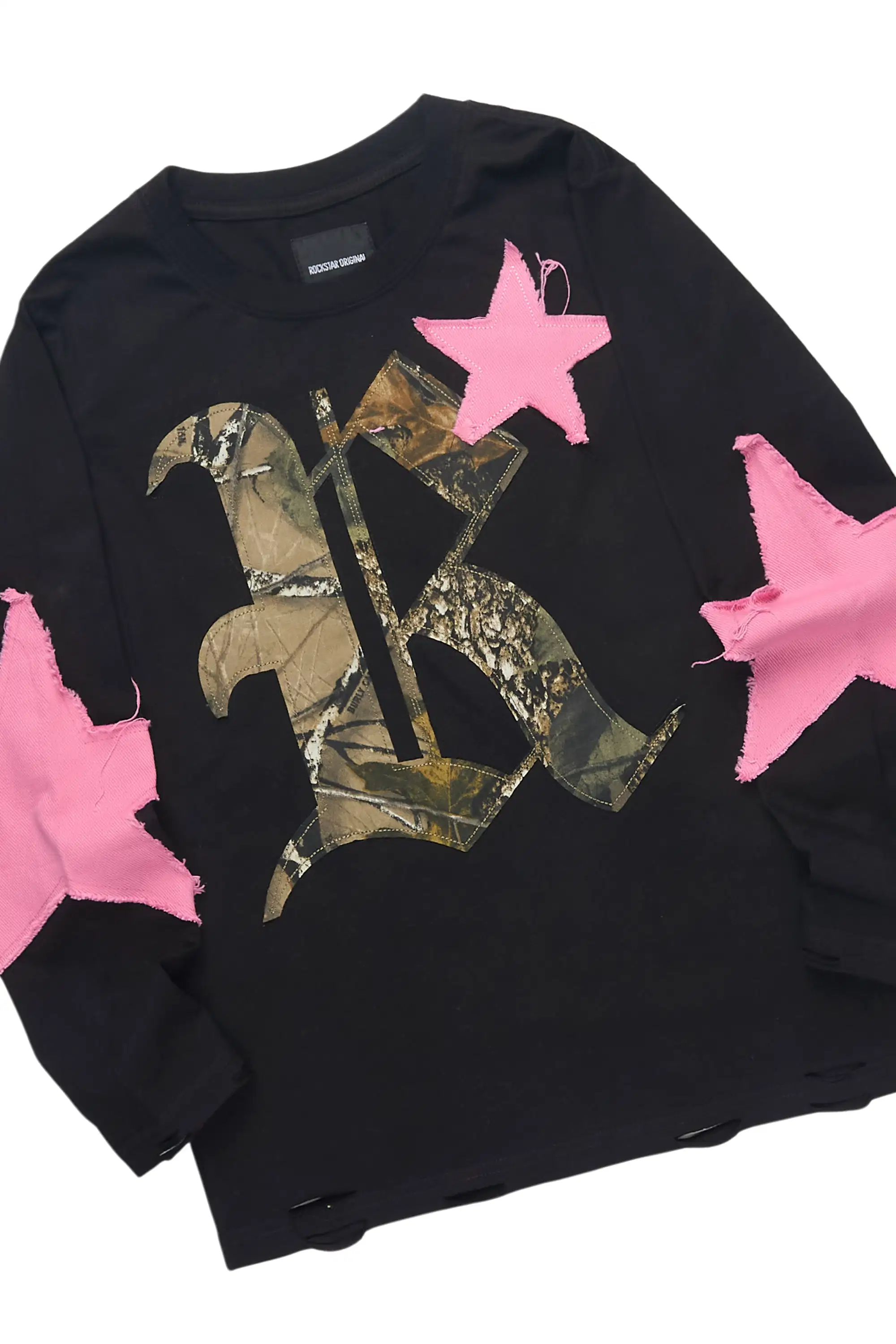 Girls Delgera Black/Pink Long Sleeve T-Shirt Track Set - Image 6
