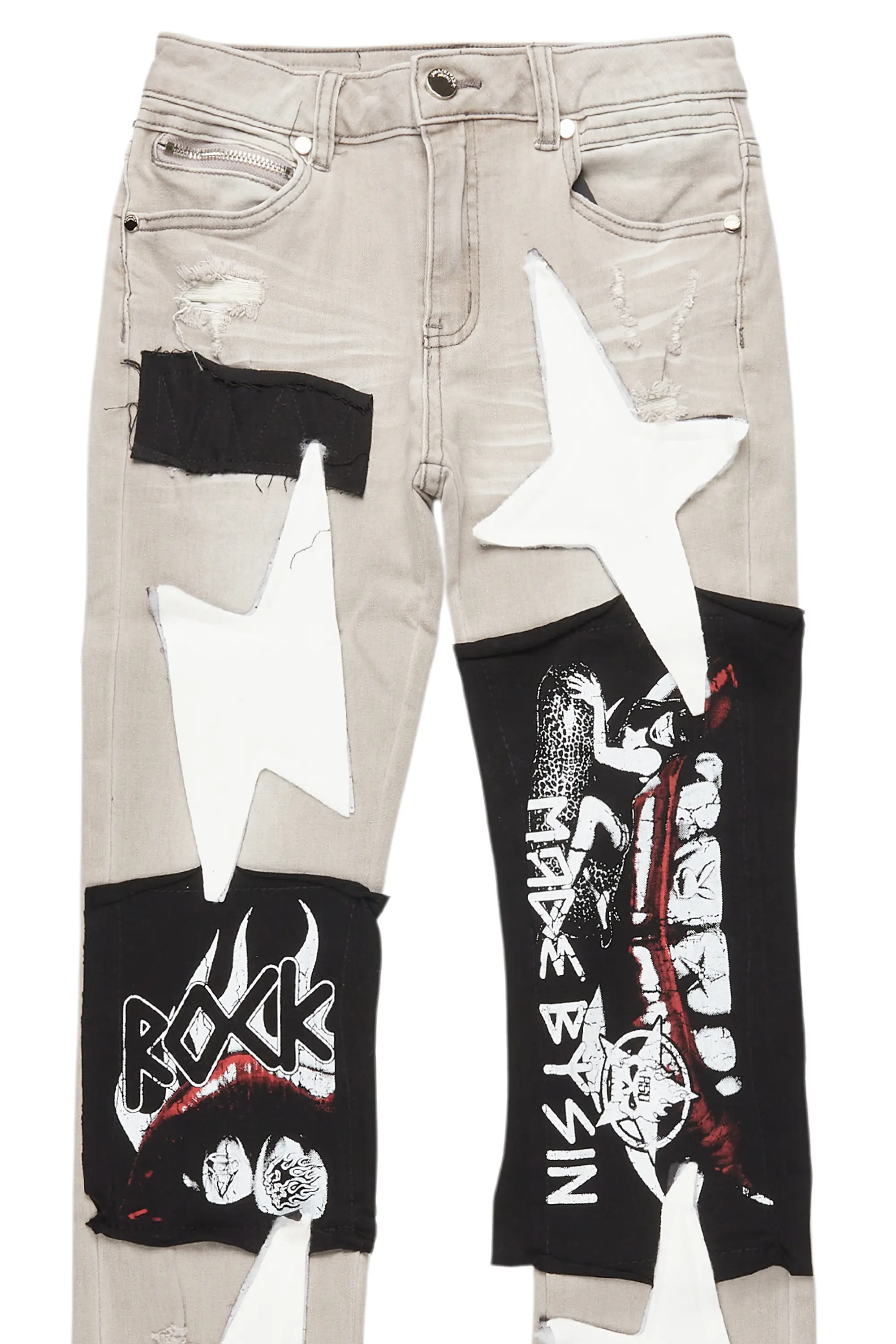 Boys Vadim Grey Patchwork Stacked Flare Jean - Image 2