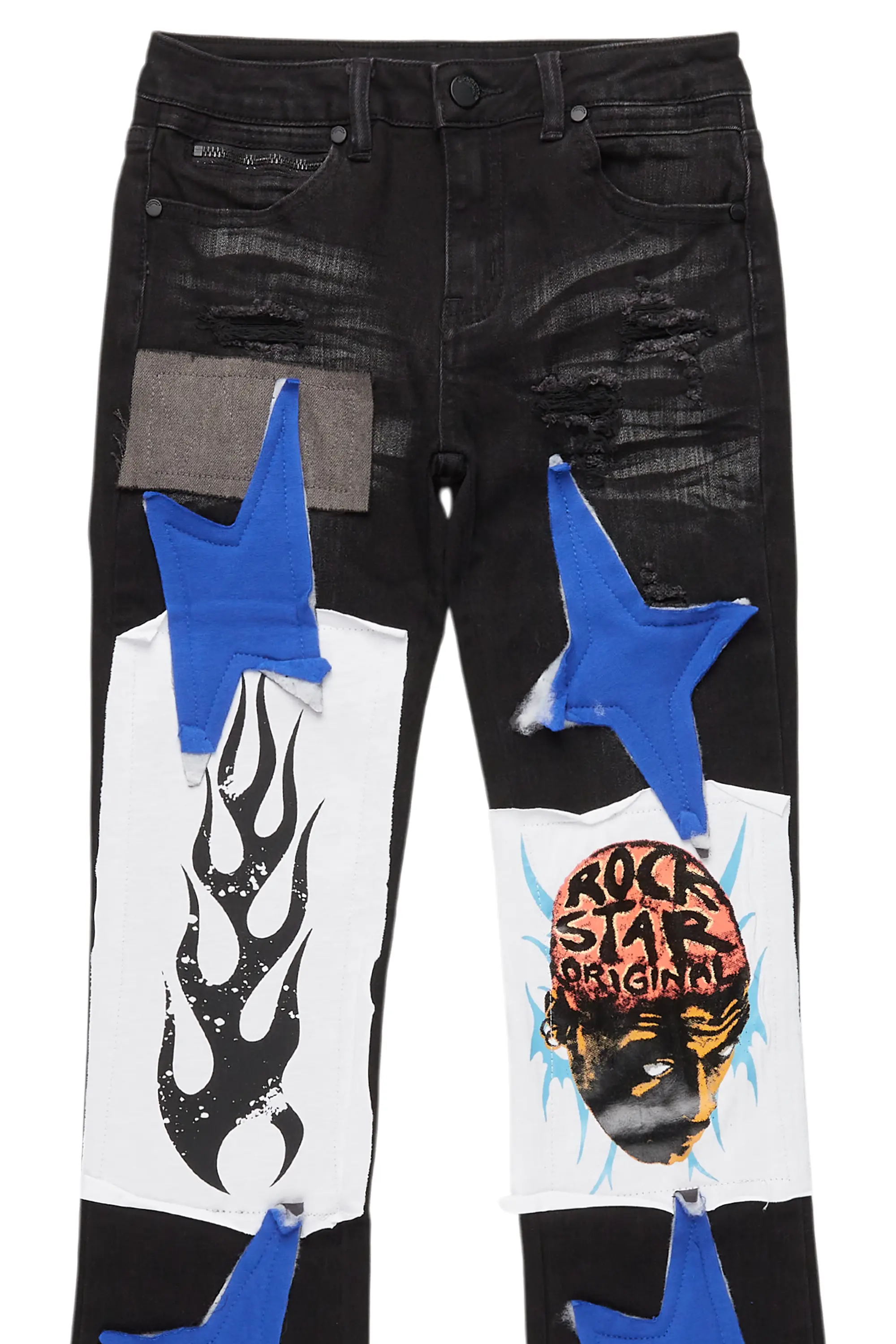 Boys Edgar Jet Black Patchwork Stacked Flare Jean - Image 2
