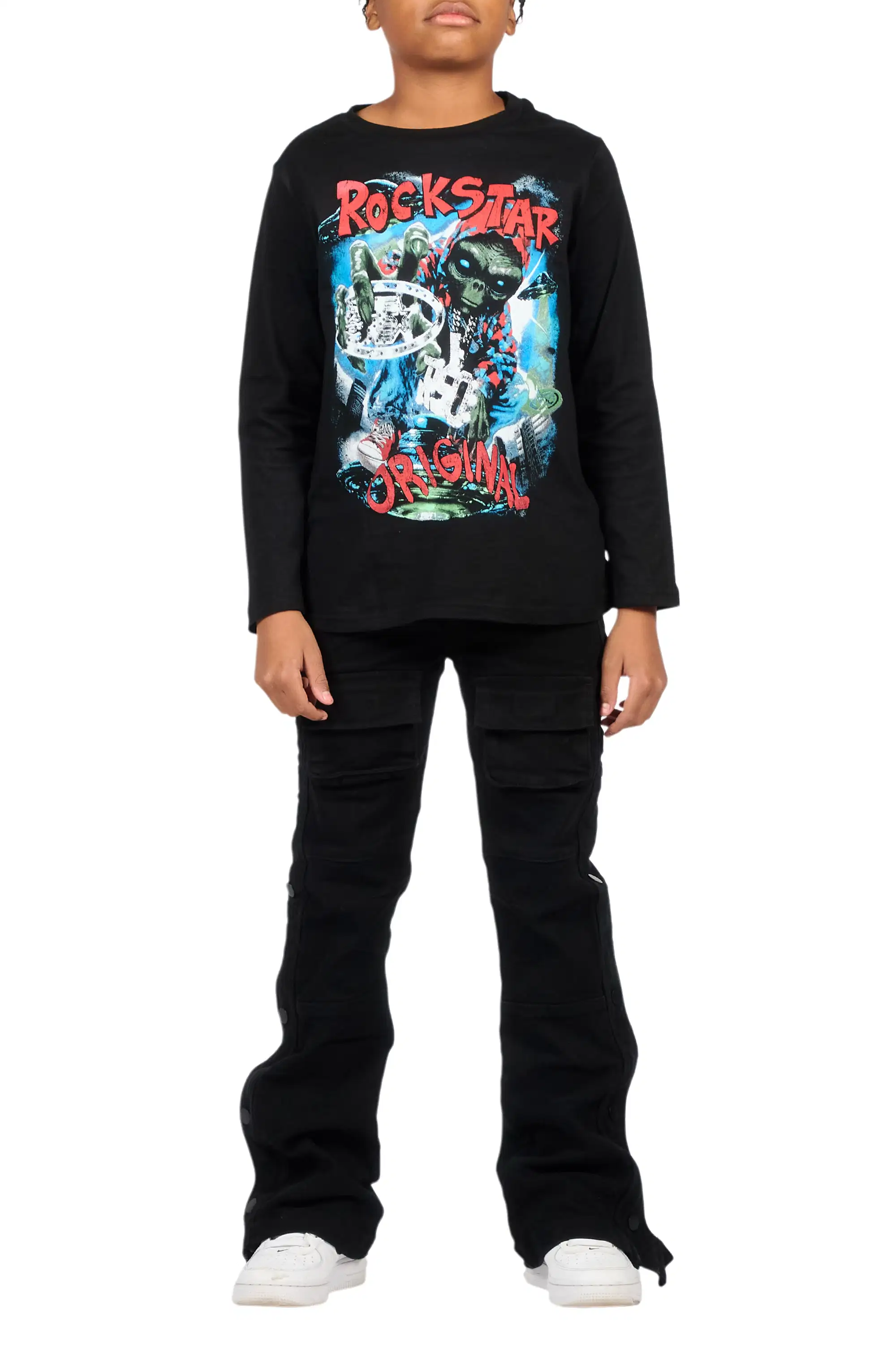 Boys Yuri Black Baggy Fit Cargo Jean - Image 10