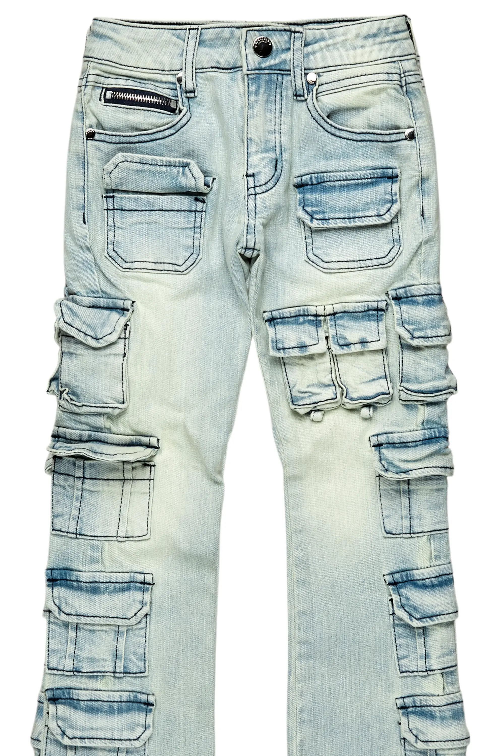 Boys Valery Blue Stacked Flared Cargo Jean - Image 2