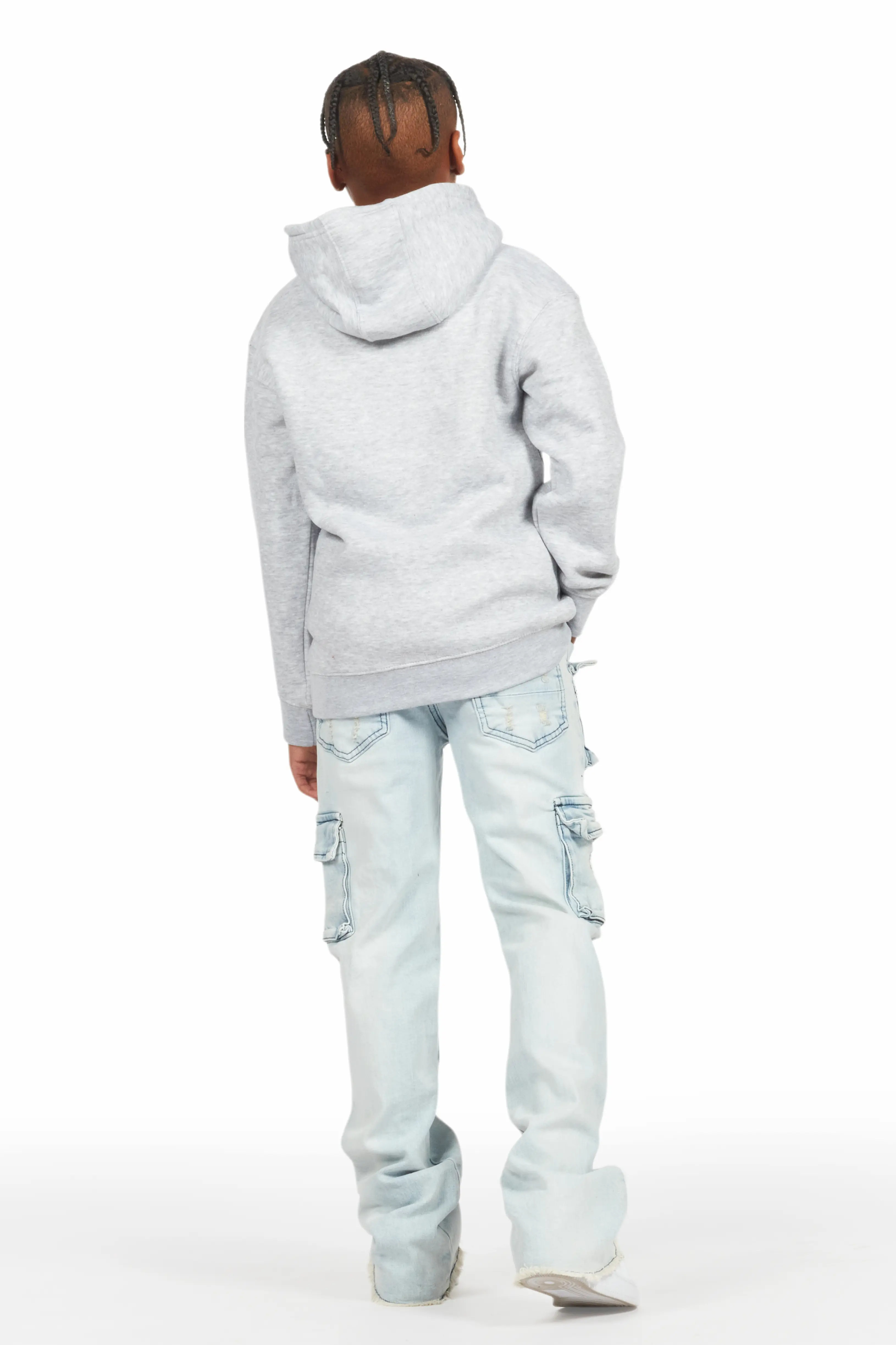 Boys Sterling Blue Fringe Stacked Flared Cargo Jean - Image 5