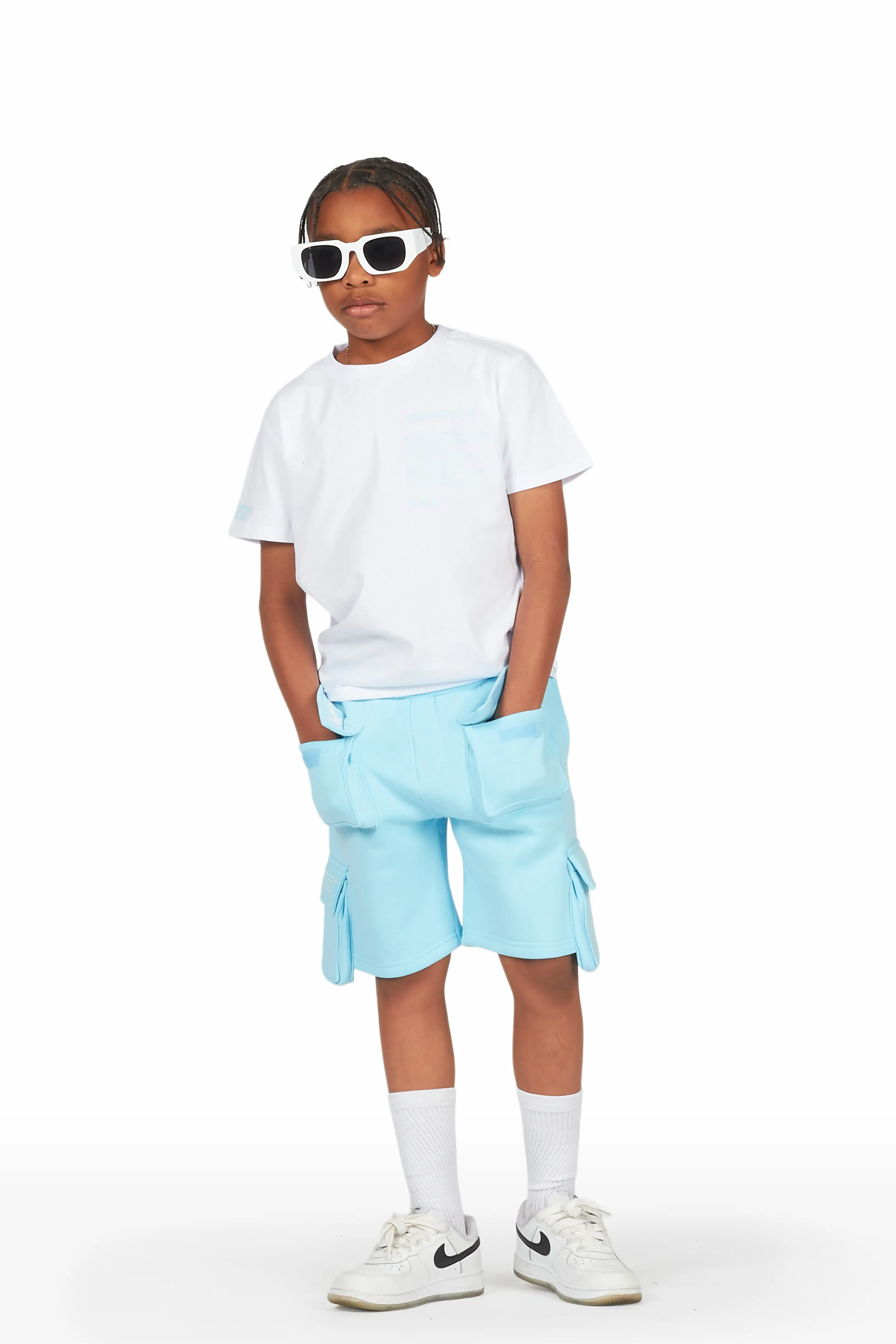 Boys Jash White/Blue Short Set - Image 4