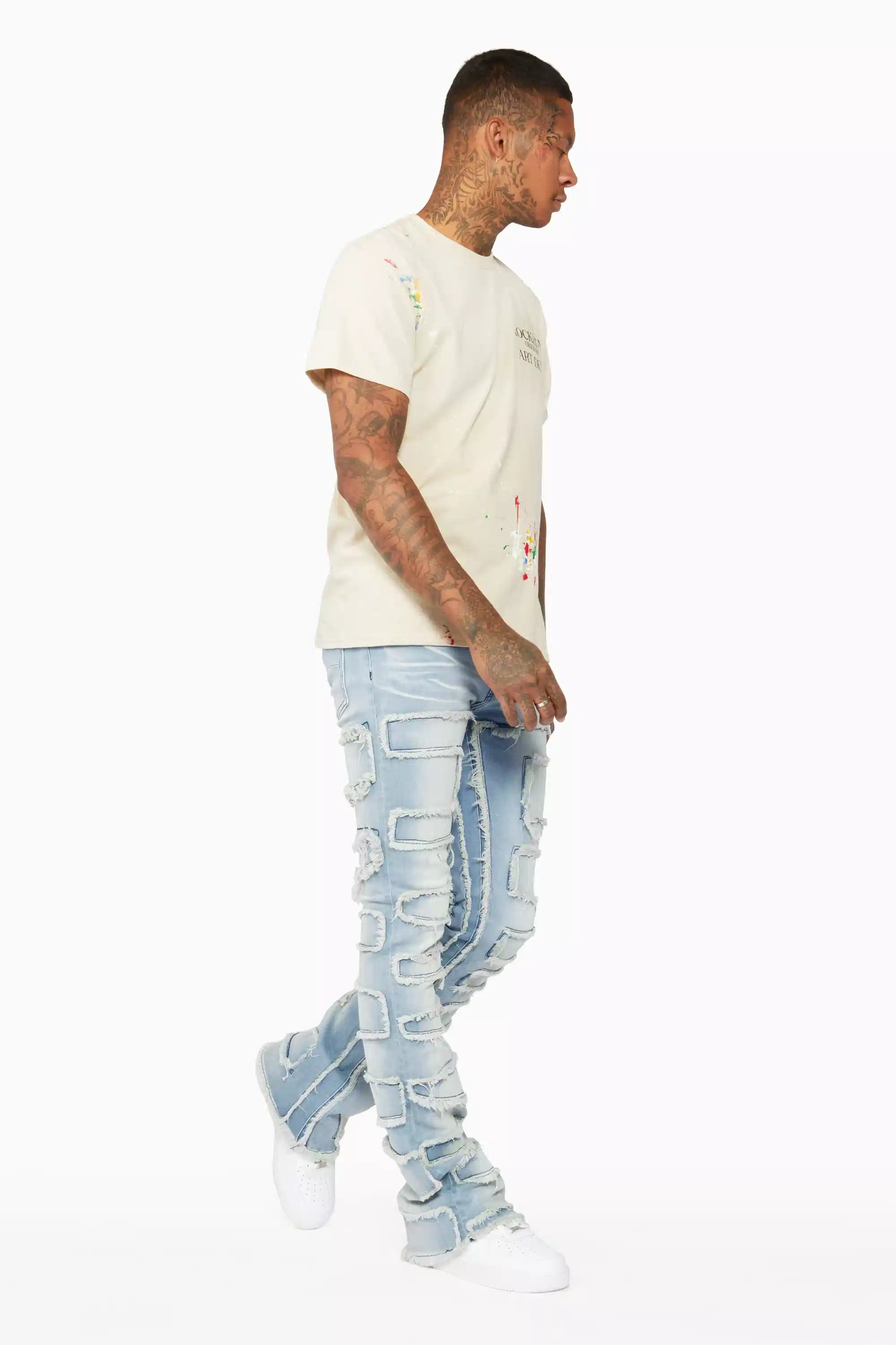 Shake Light Blue Stacked Flare Jean - Image 16