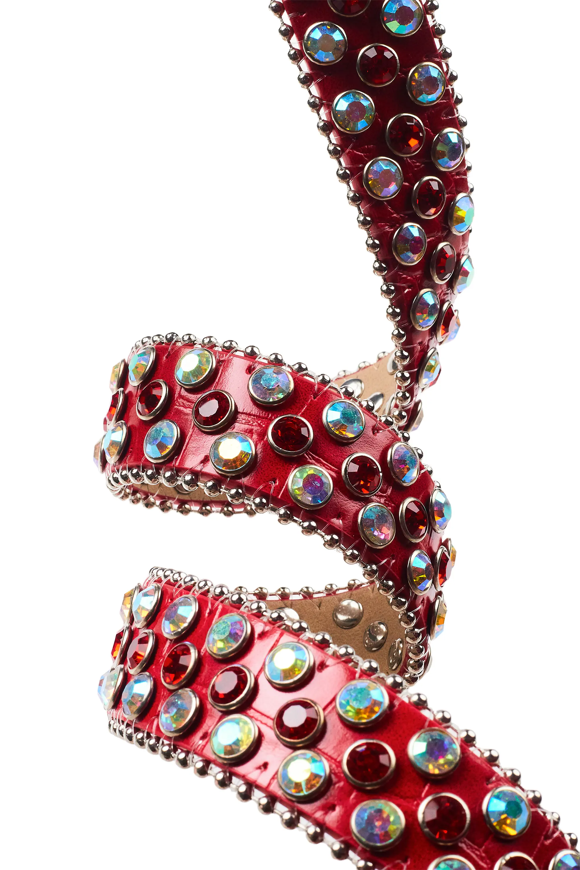 Tedros Rhinestone Red Rockstar Logo Narrow Belt - Image 2