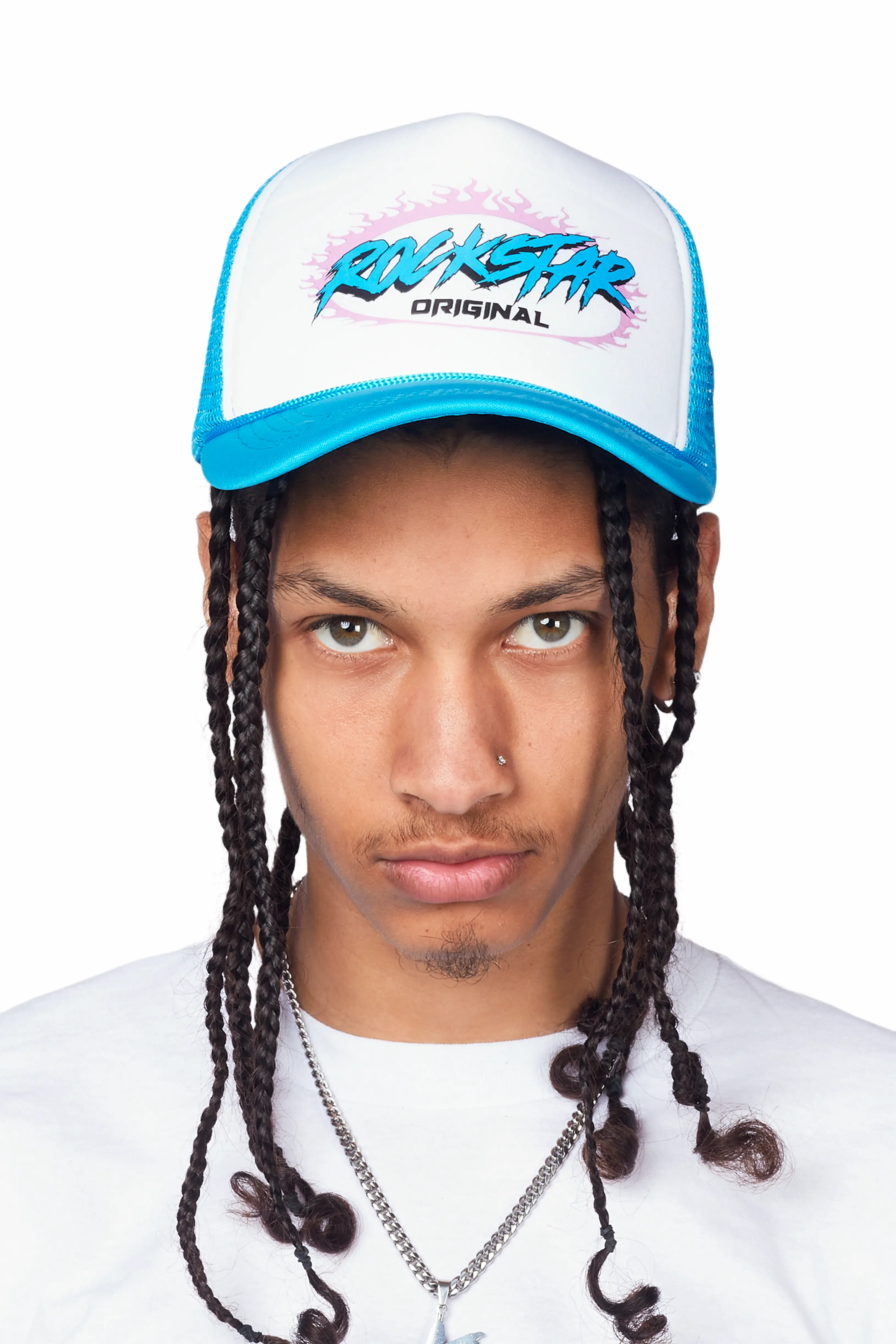 Quito White/Aqua Graphic Trucker Hat - Image 2