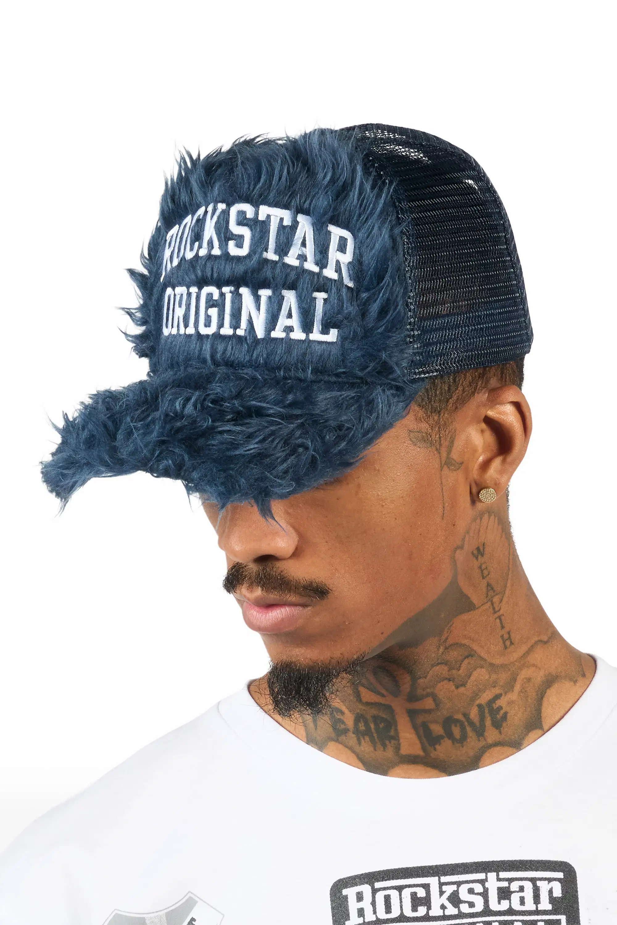 Shaggy Navy Fur Trucker Hat - Image 4