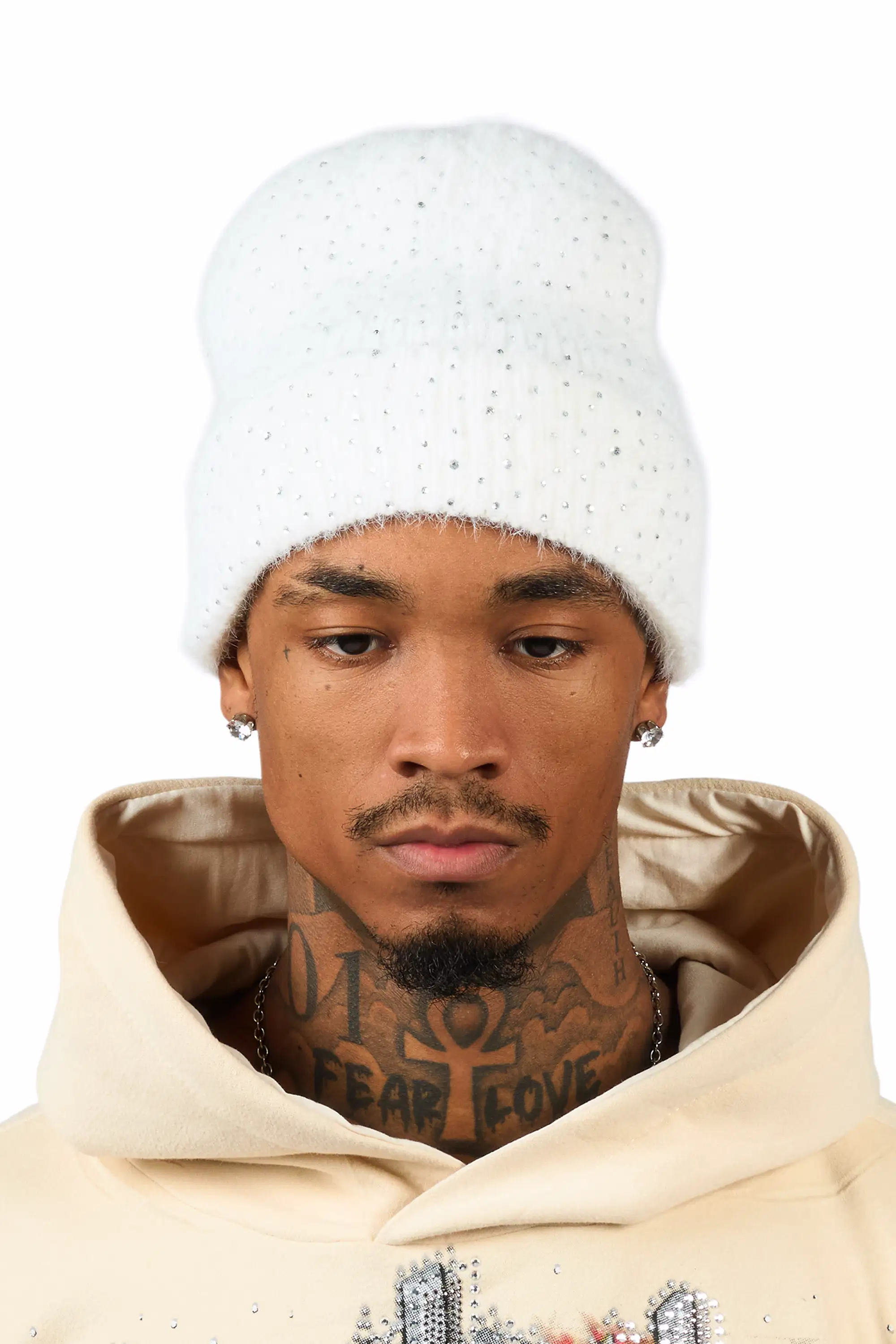 Noir White Rhinestone Beanie - Image 2