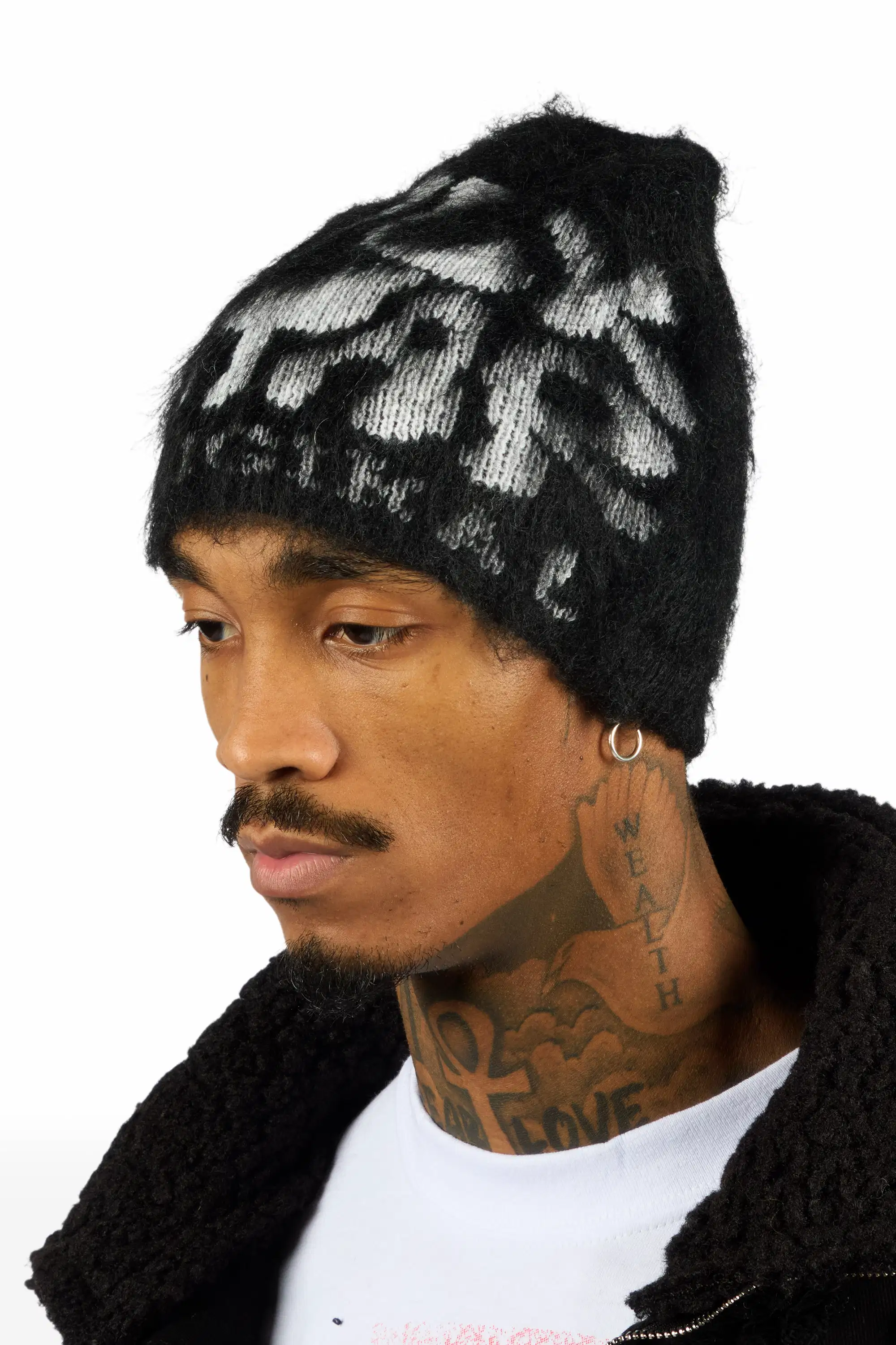Warblen Black Knitted Mohair Beanie - Image 4