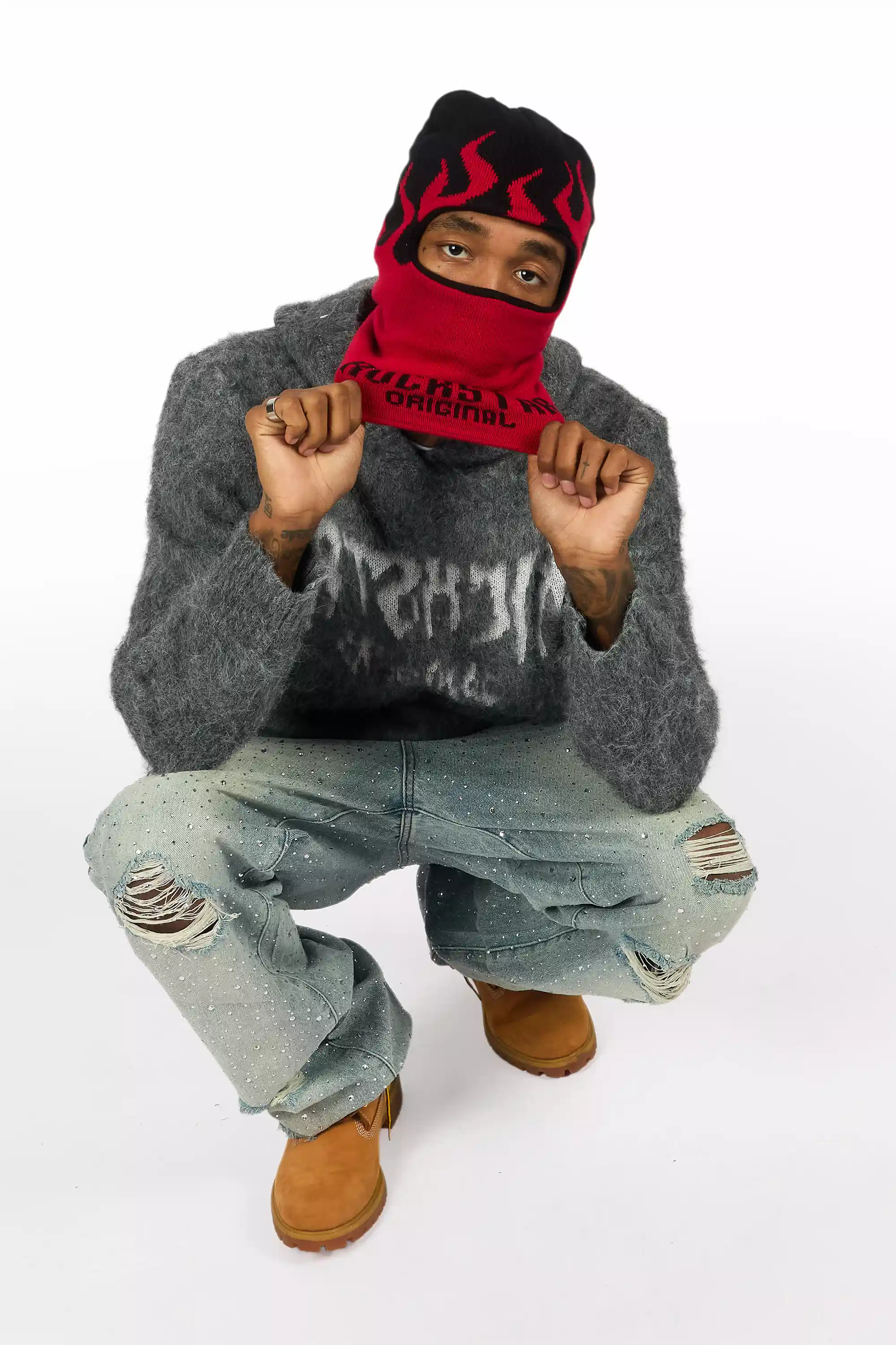 Gil Red Jaquard Ski Mask - Image 2
