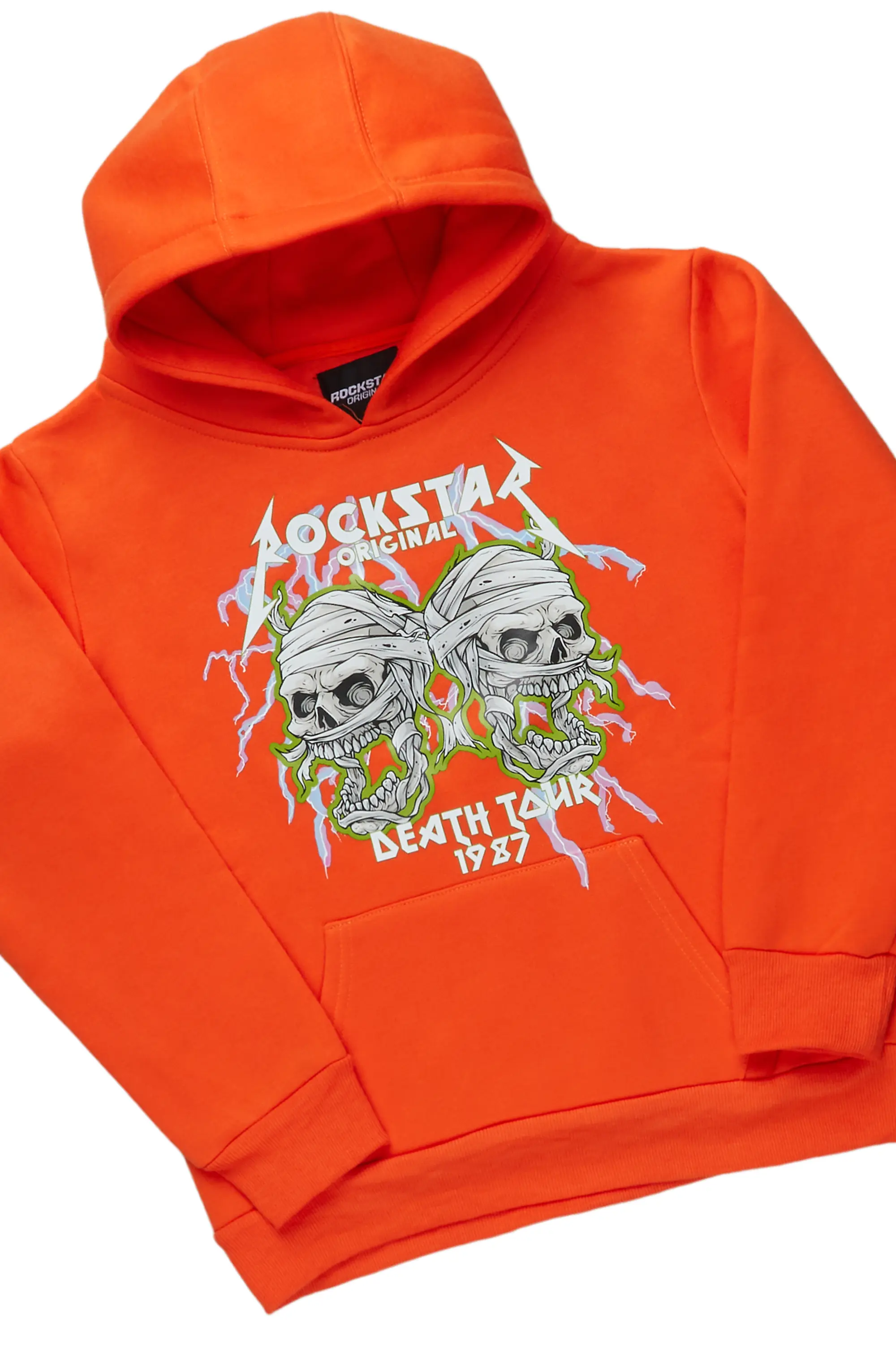 Boys Clayy Orange Hoodie/Tree Camo Stacked Flare Jean Set - Image 4