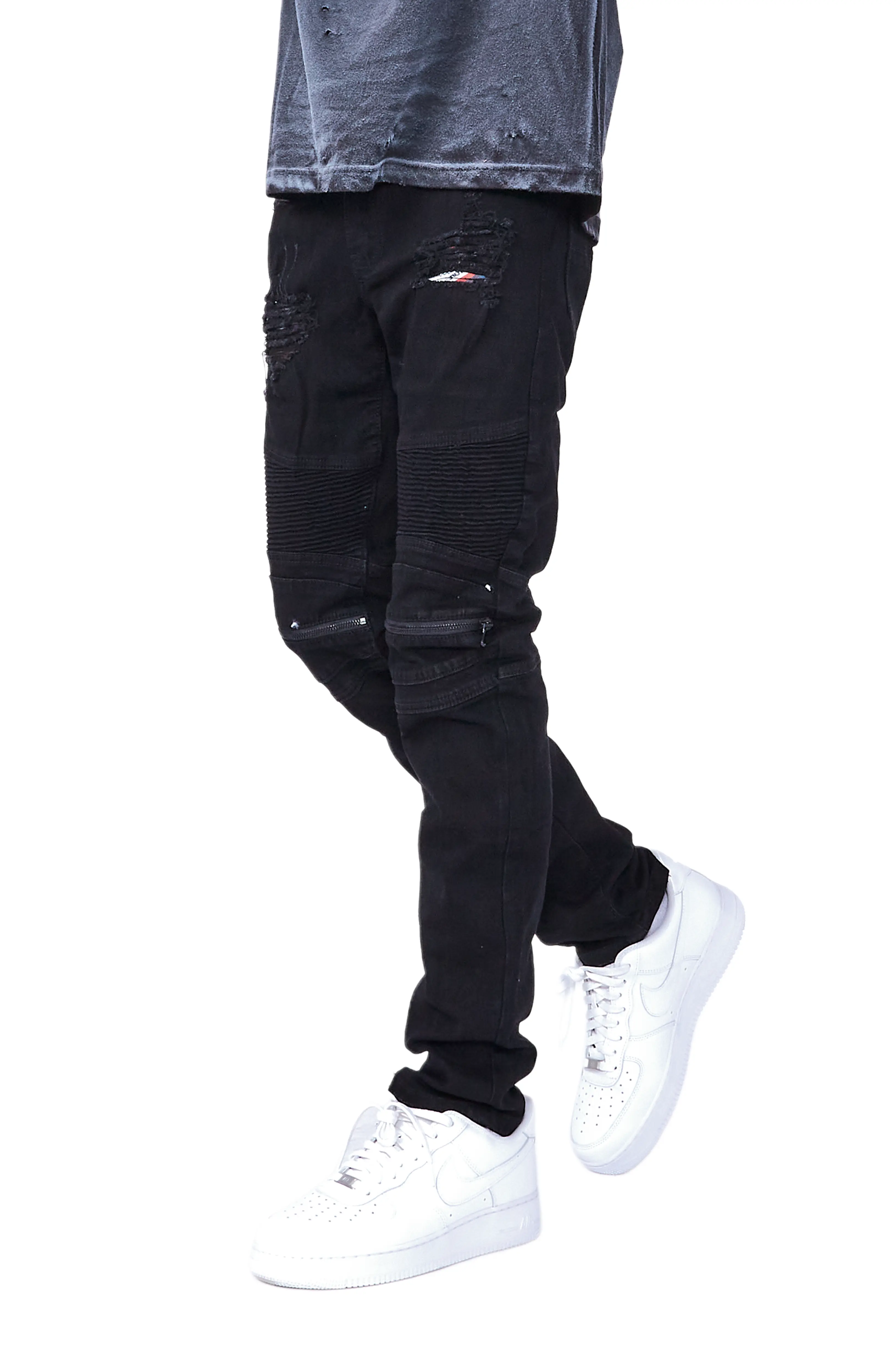 Bk Signature Biker / Zipper Knee Jean- Black - Image 8