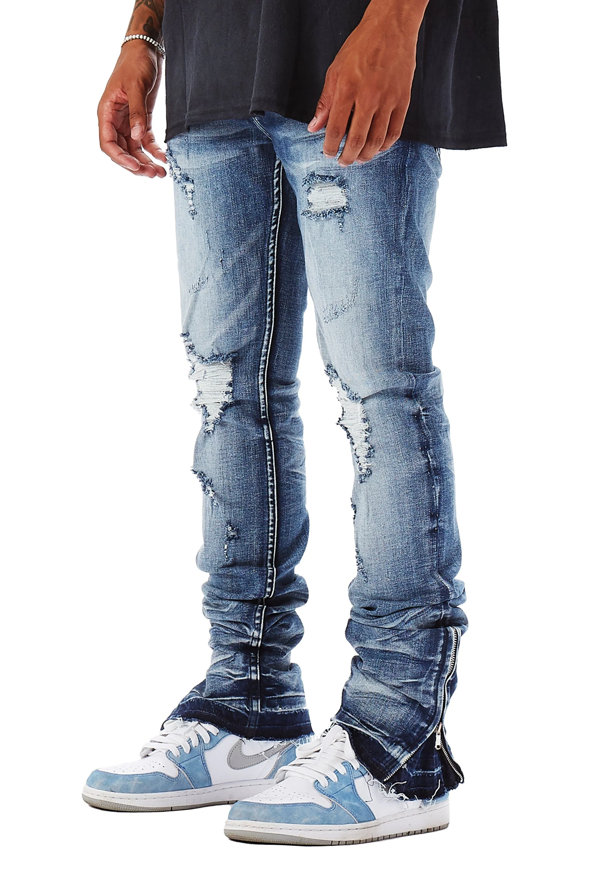 Jaymes Blue Stacked Flare Jean - Image 11