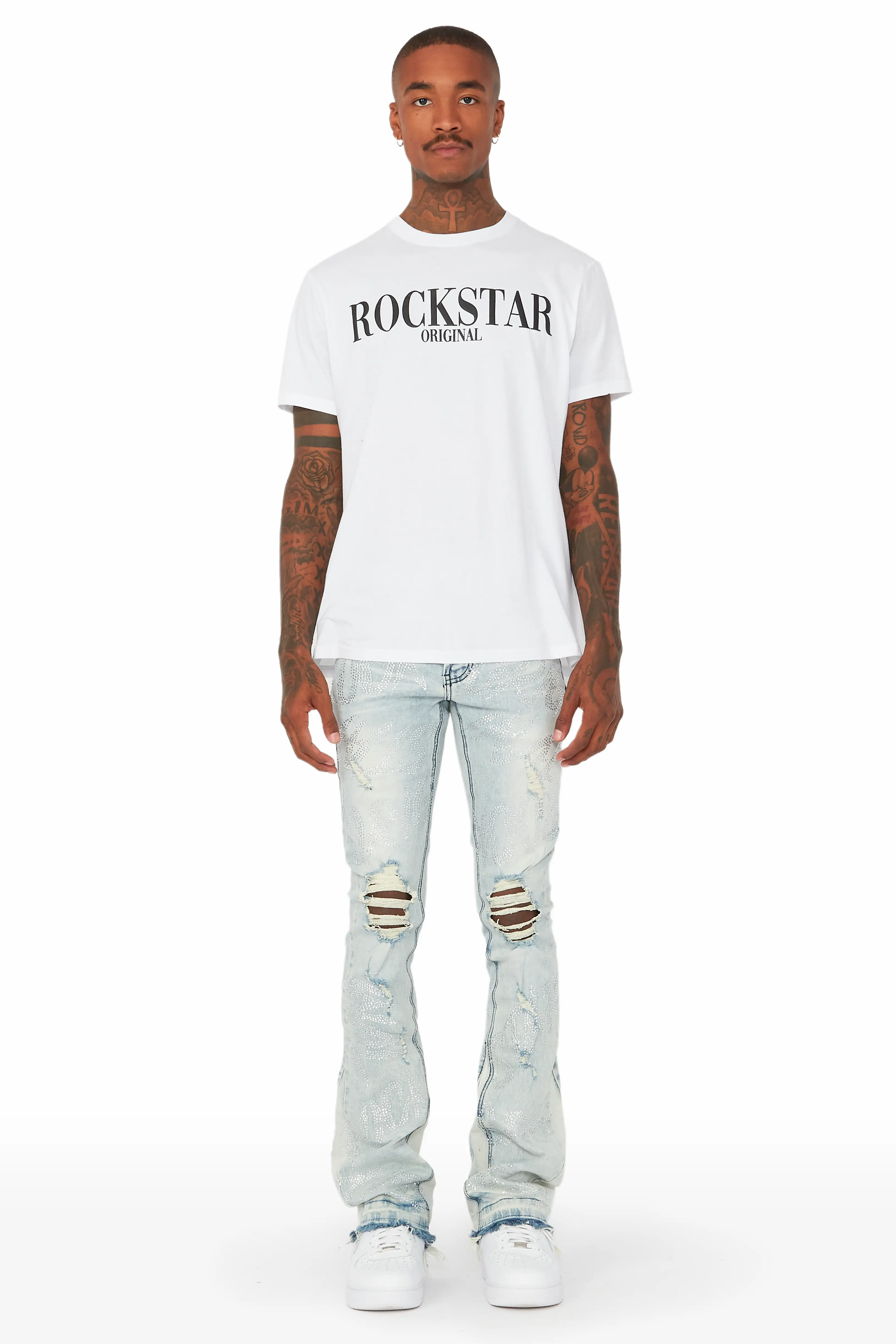 Cato Graphic Stacked Flare Jean-Blue - Image 3