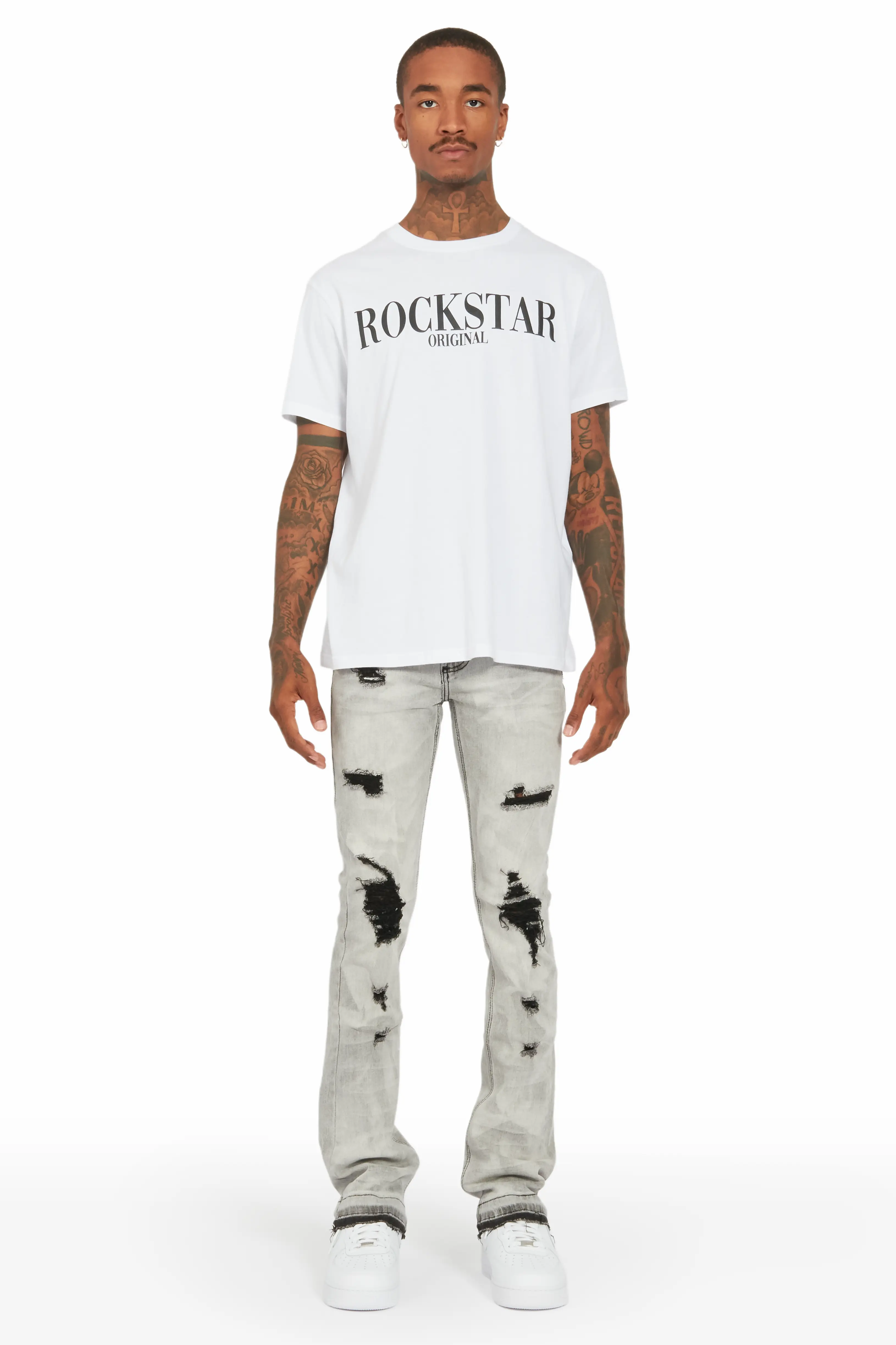 Florence Light Grey Stacked Flare Jean - Image 2