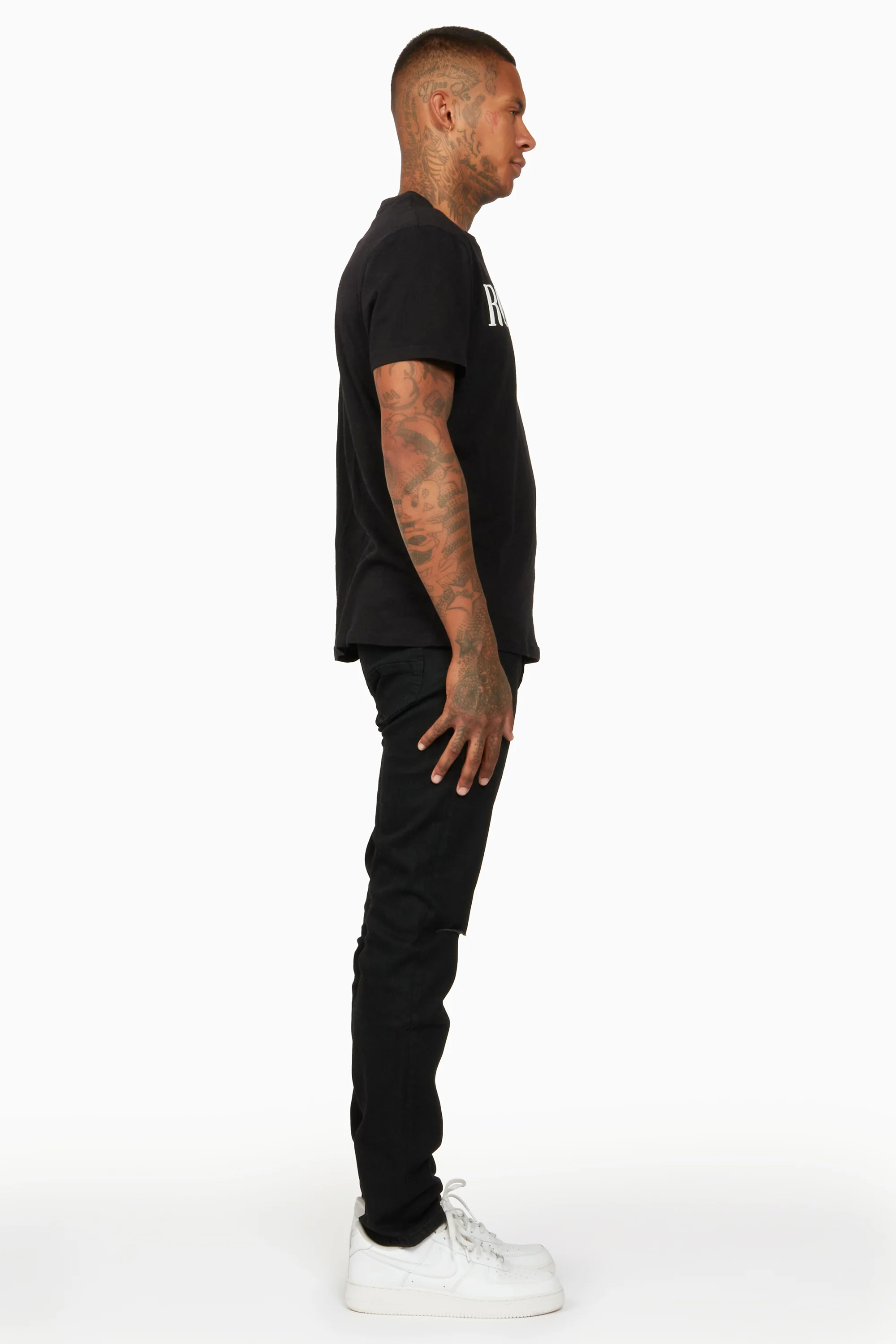 Oscar Black Knee Slit 5 Pocket Jean Straight Fit - Image 7