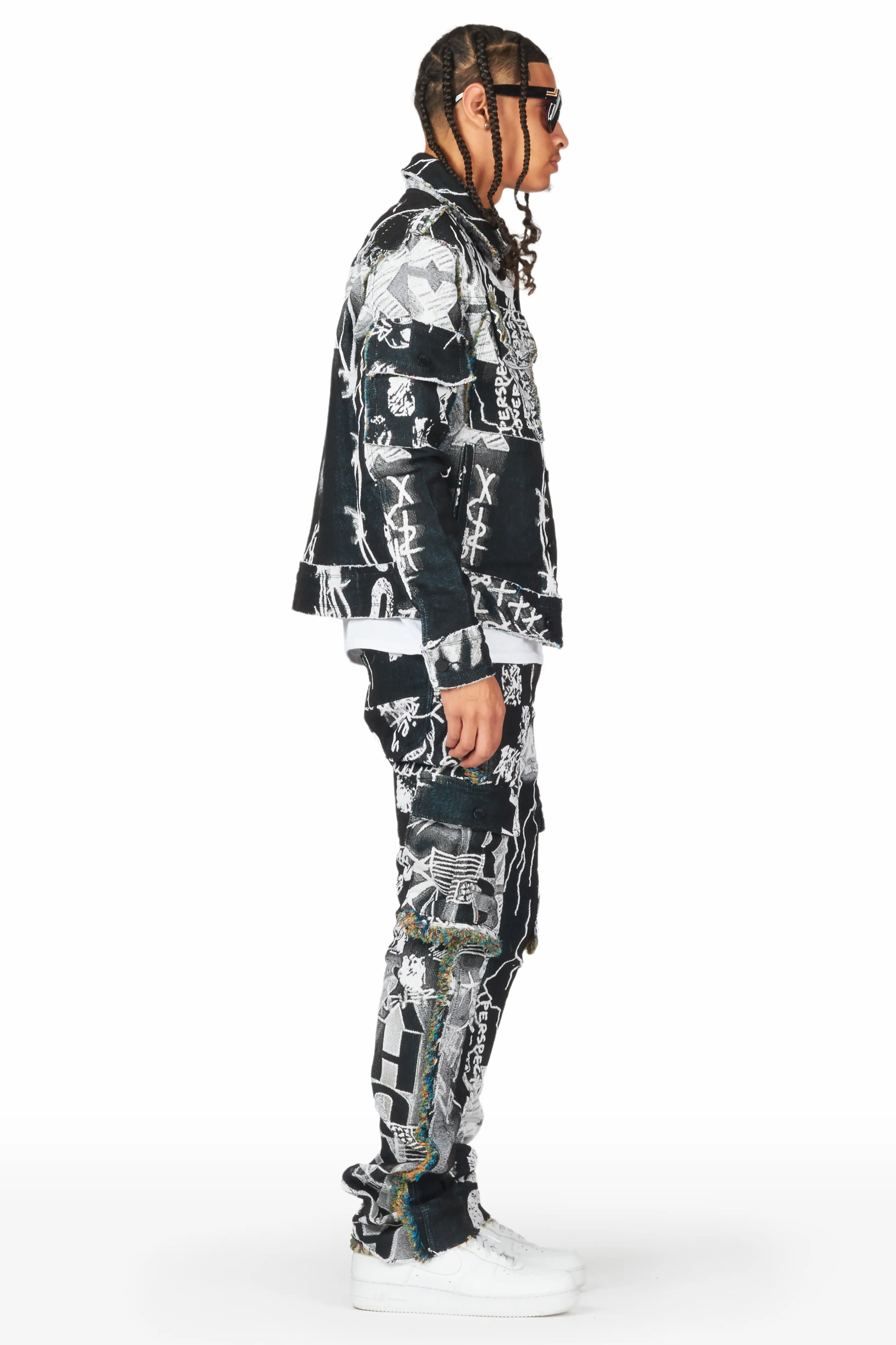 Zane Black/White Tapestry Trucker Jacket - Image 4