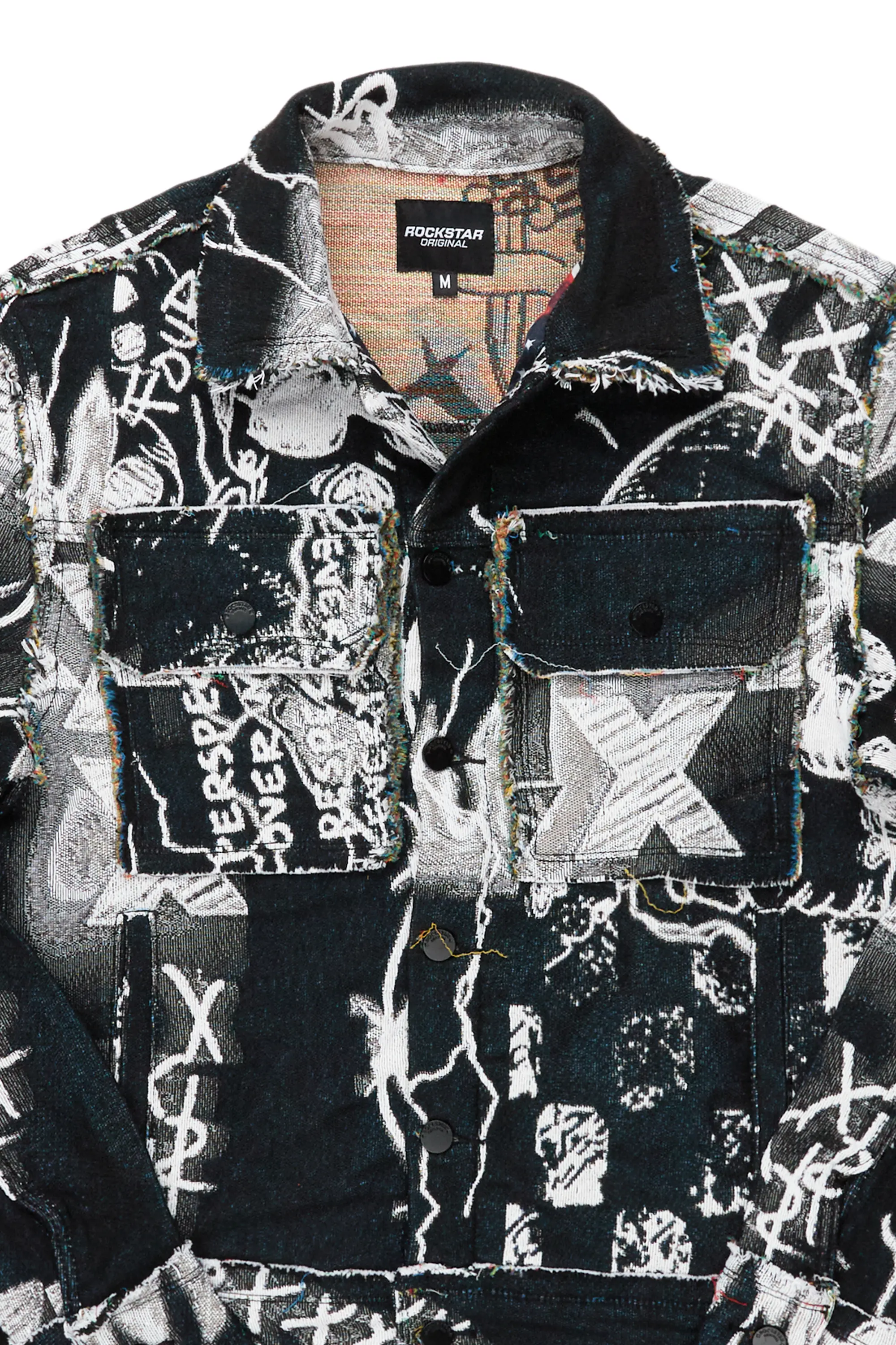Zane Black/White Tapestry Trucker Jacket - Image 6