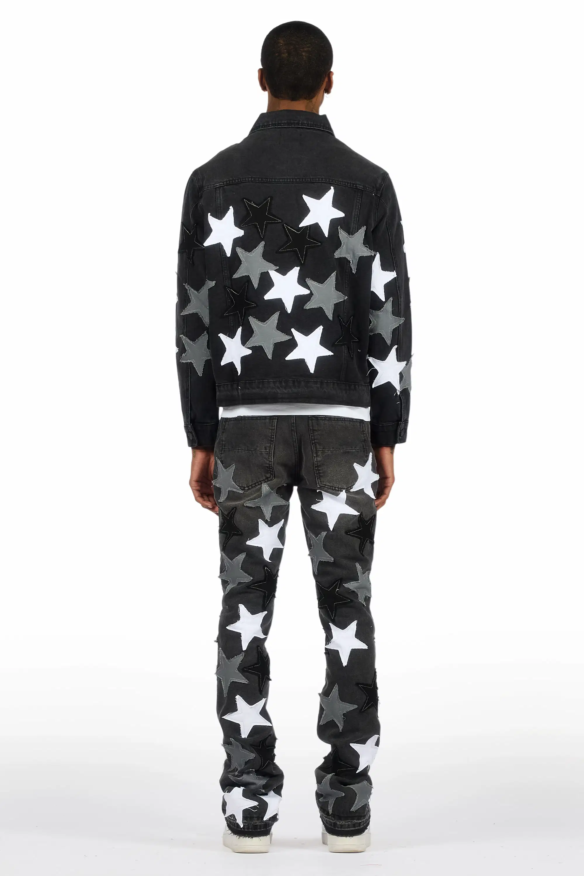 Starlane Jet Black Denim Jacket/Stacked Flare Jean Set - Image 5