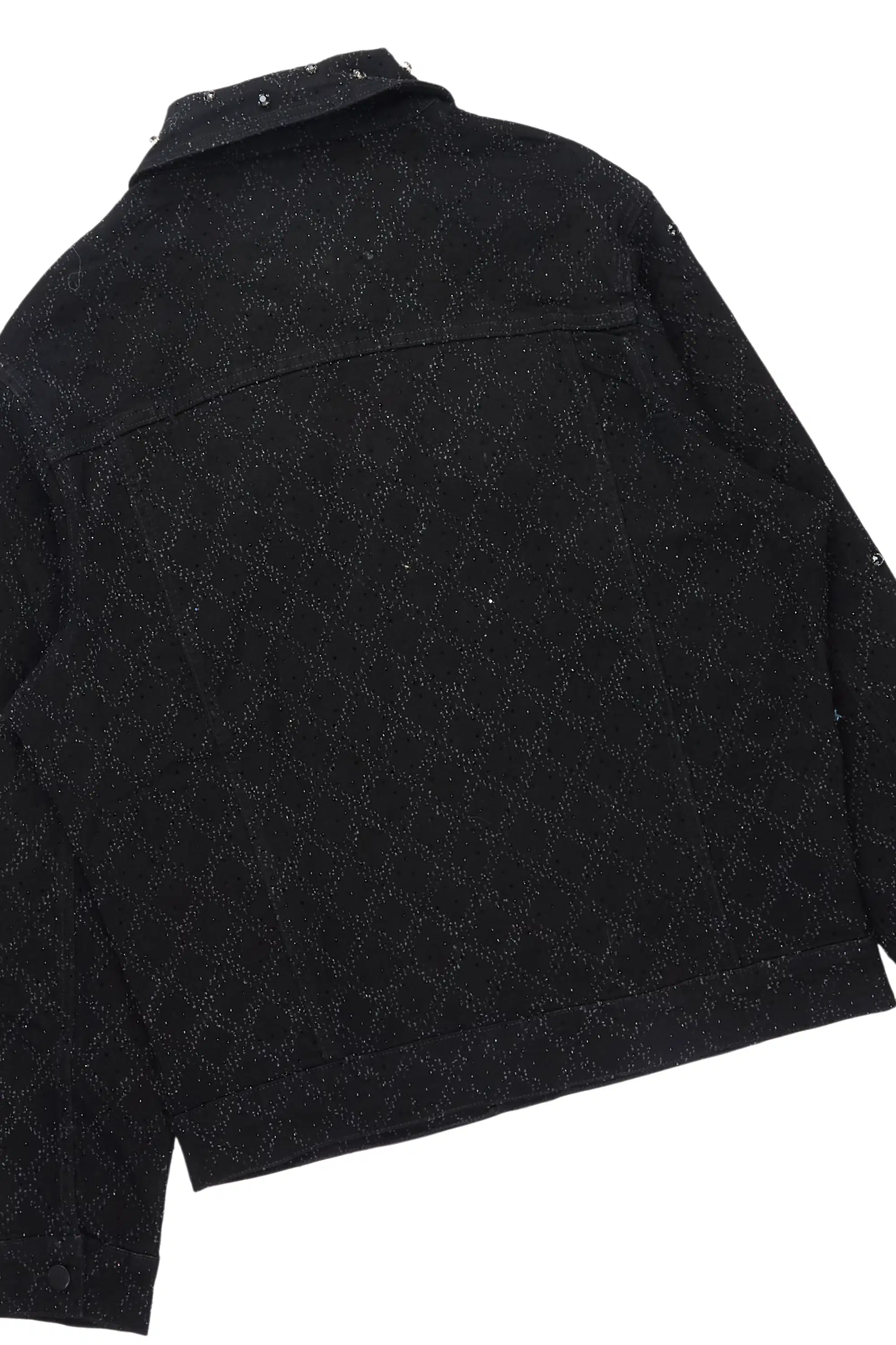 Glit Jet Black Rhinestone Denim Jacket/Stacked Flare Jean Set - Image 4