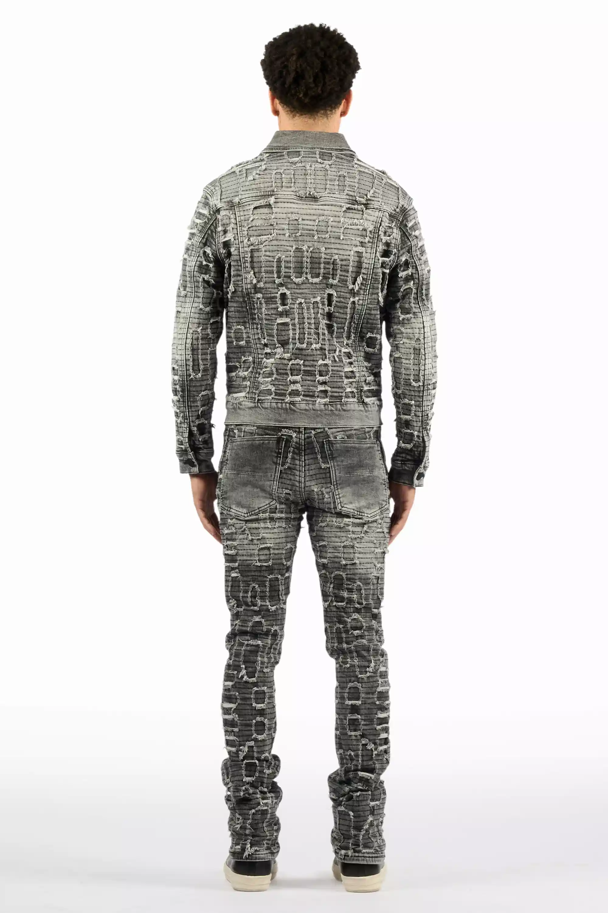 Gribo Grey Denim Jacket/Stacked Flare Jean Set - Image 6