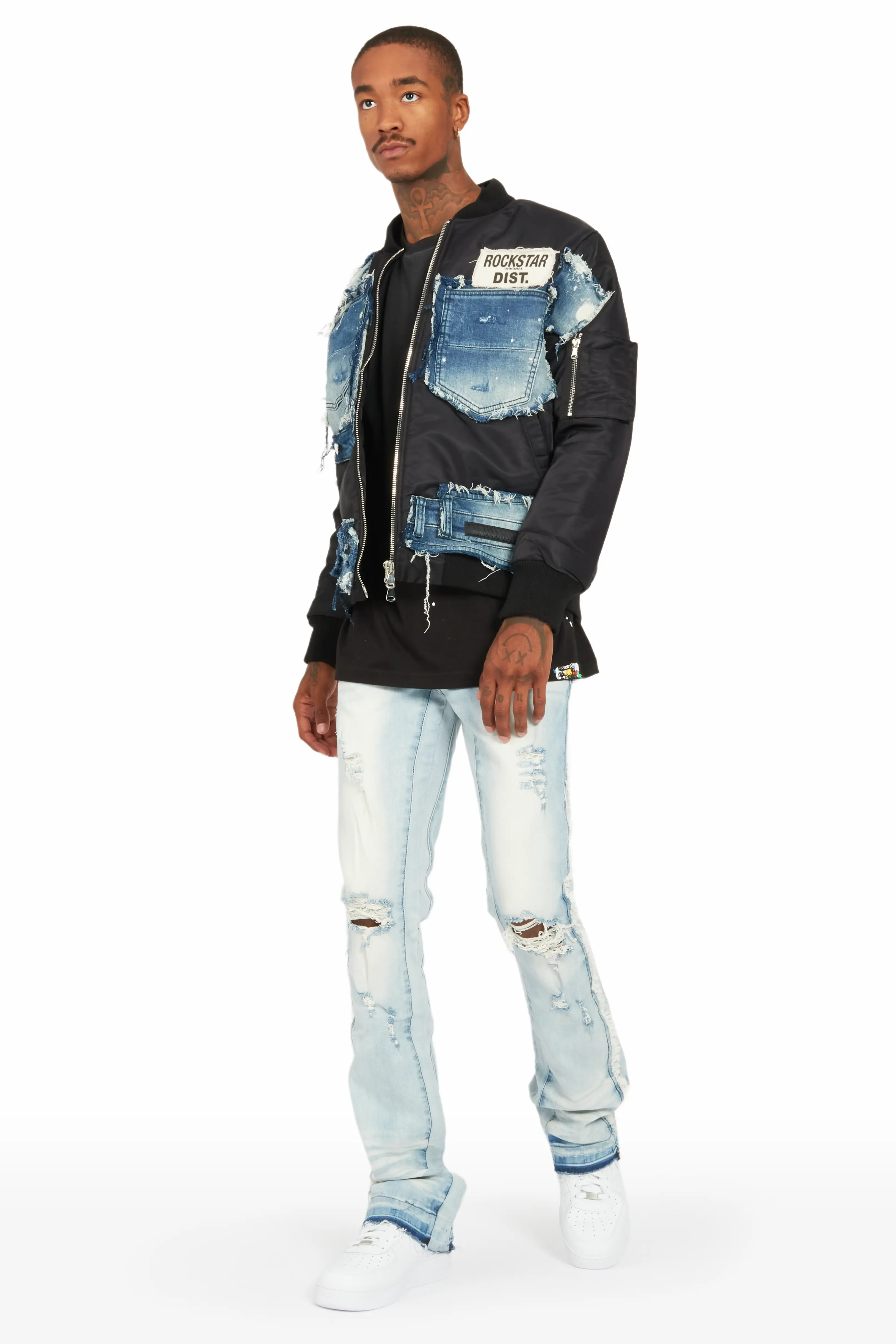 Xylo Black Patchwork Bomber Jacket - Image 5