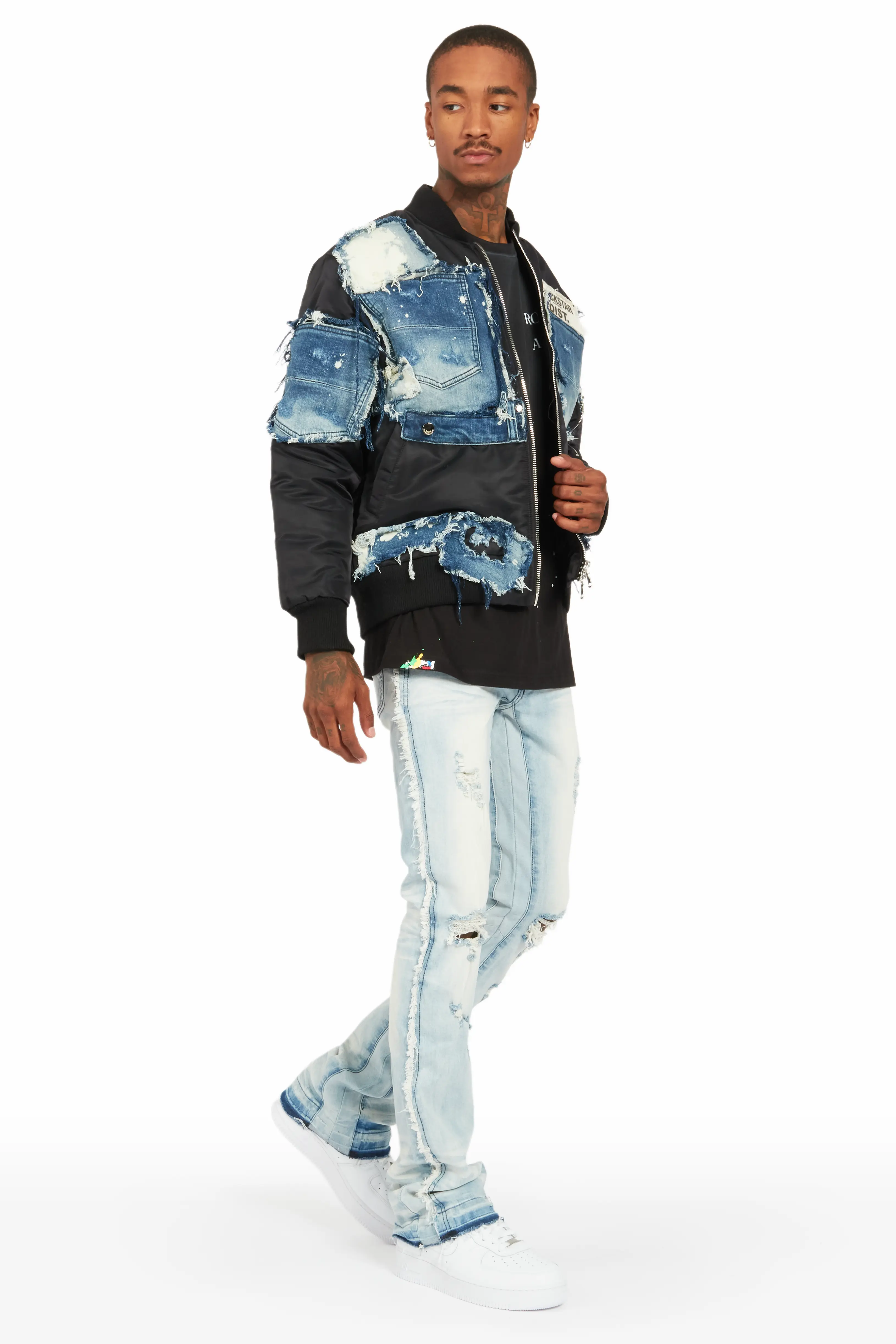 Xylo Black Patchwork Bomber Jacket - Image 7