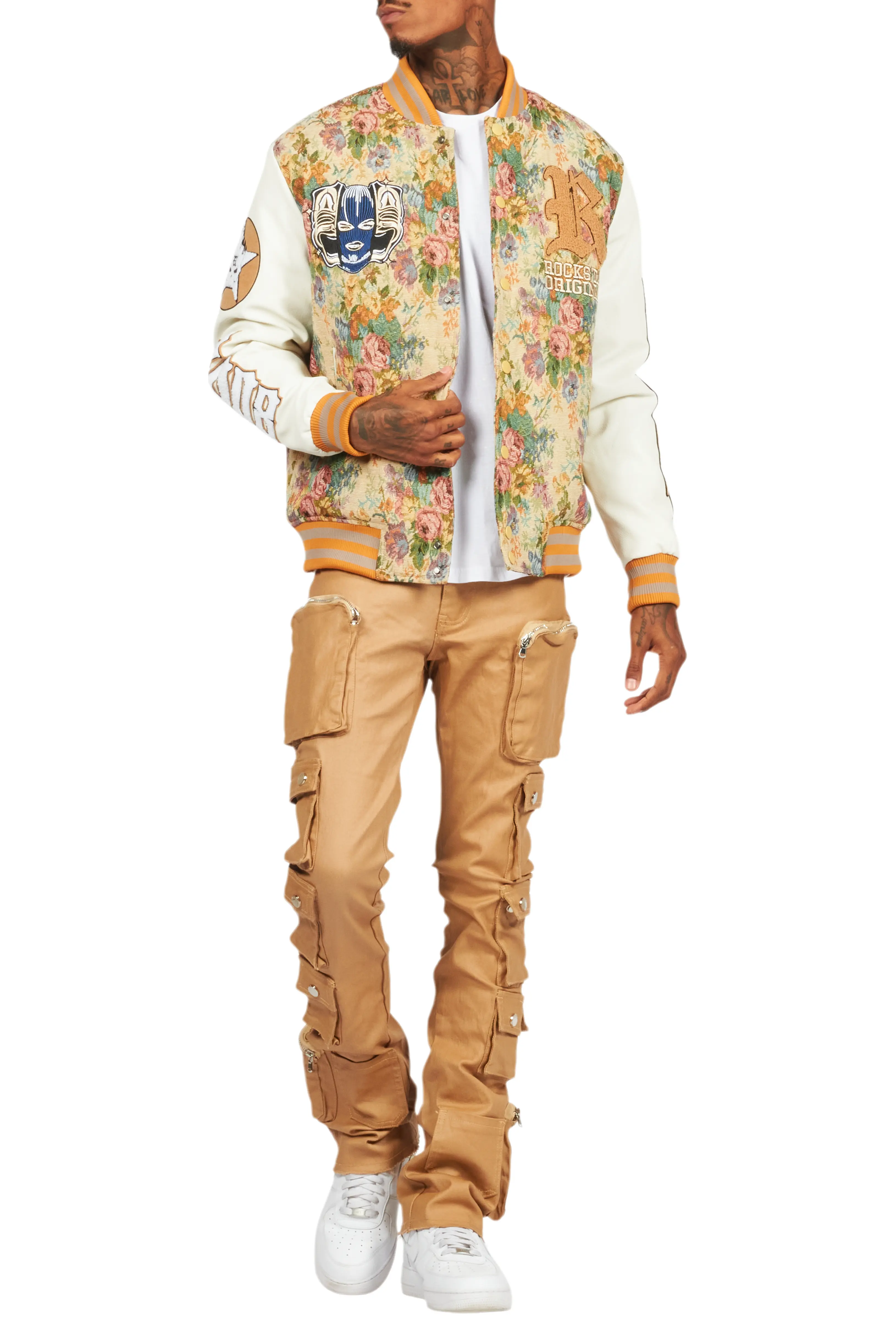 Doron Beige Tapestry Varsity Jacket - Image 10