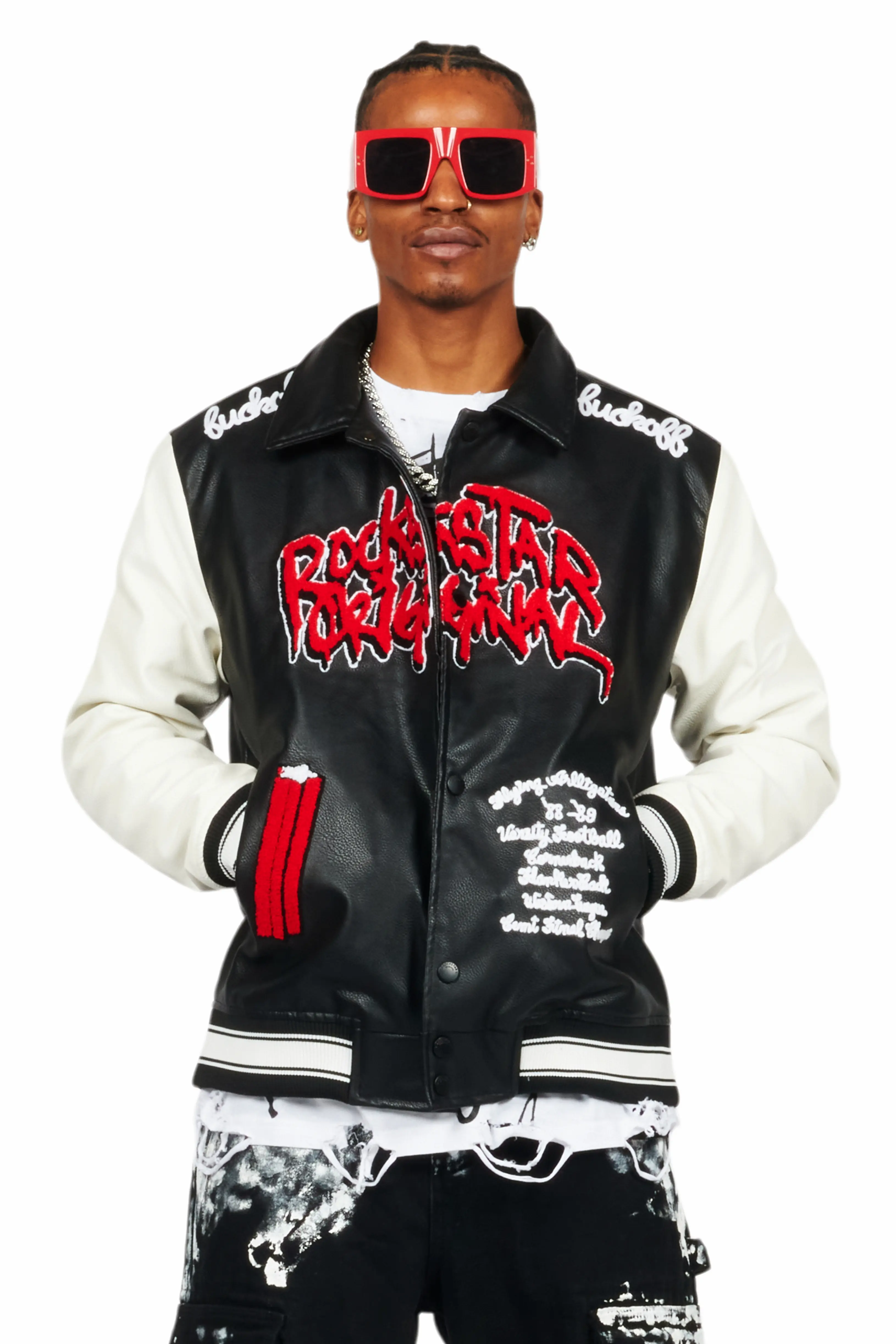 Juniper Black PU Leather Varsity Jacket - Image 7