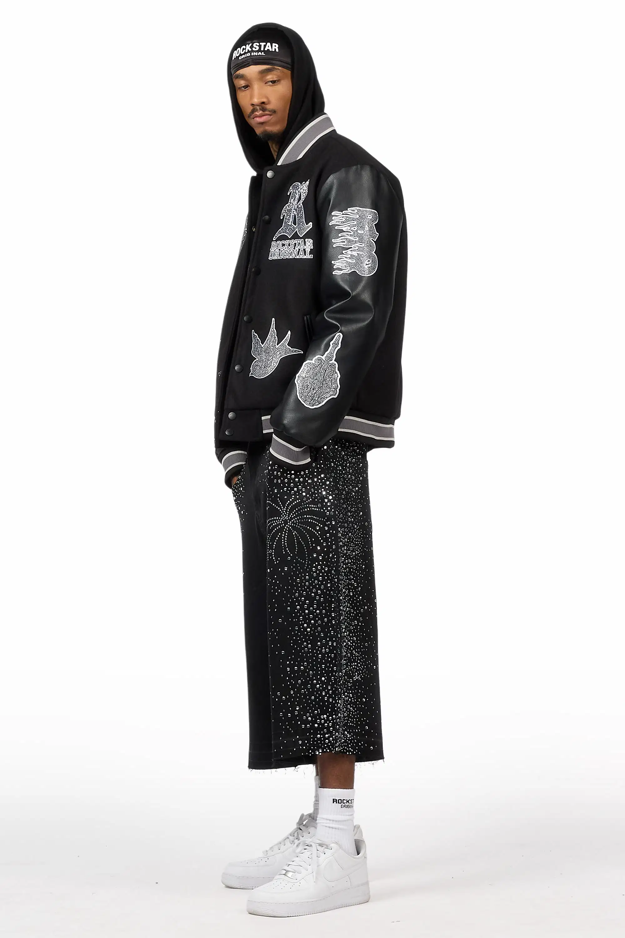 Vidar Black Rhinestone Varsity Jacket - Image 2