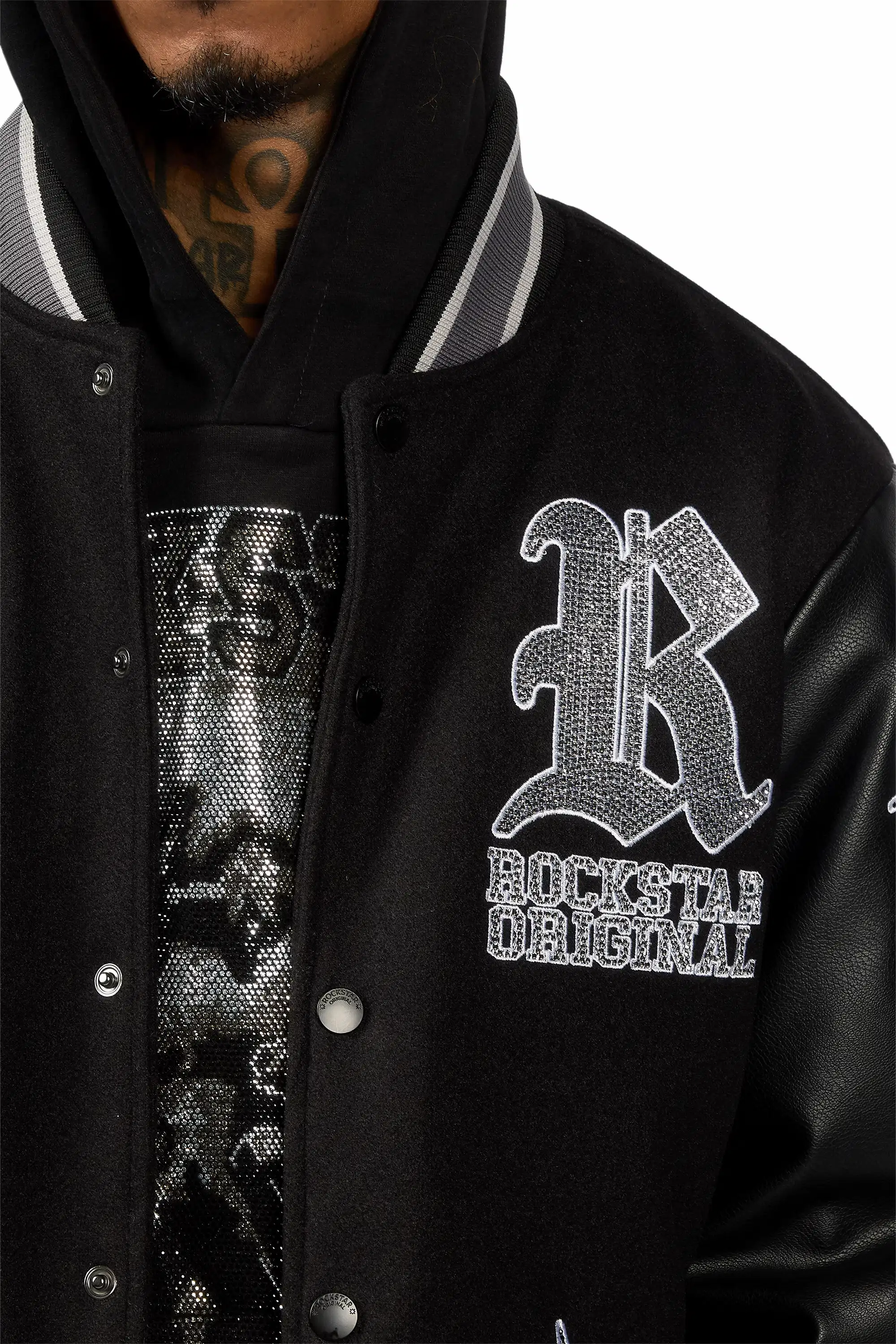 Vidar Black Rhinestone Varsity Jacket - Image 3