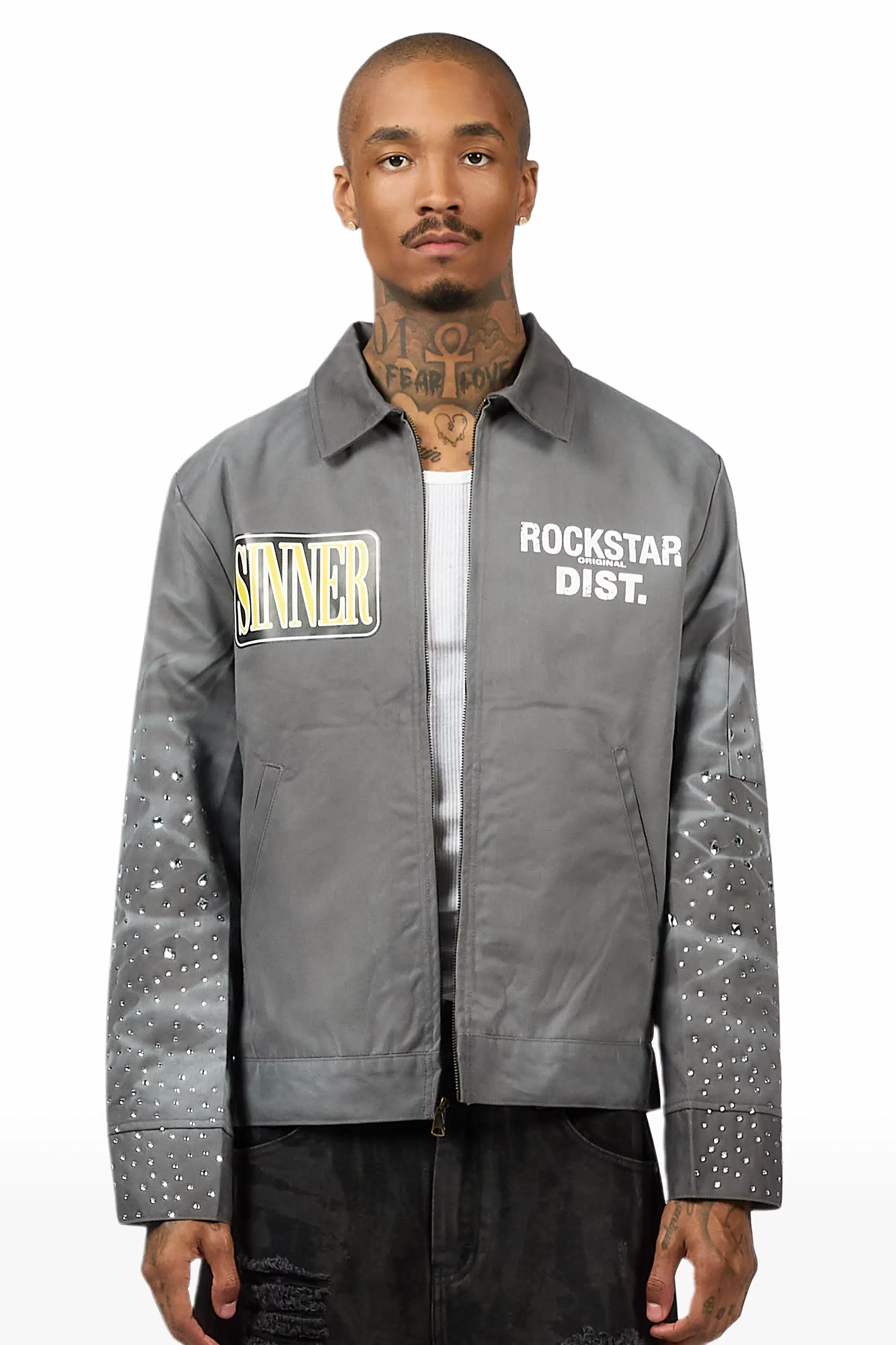 Traval Dark Grey Rhinestone Workman Jacket - Image 2