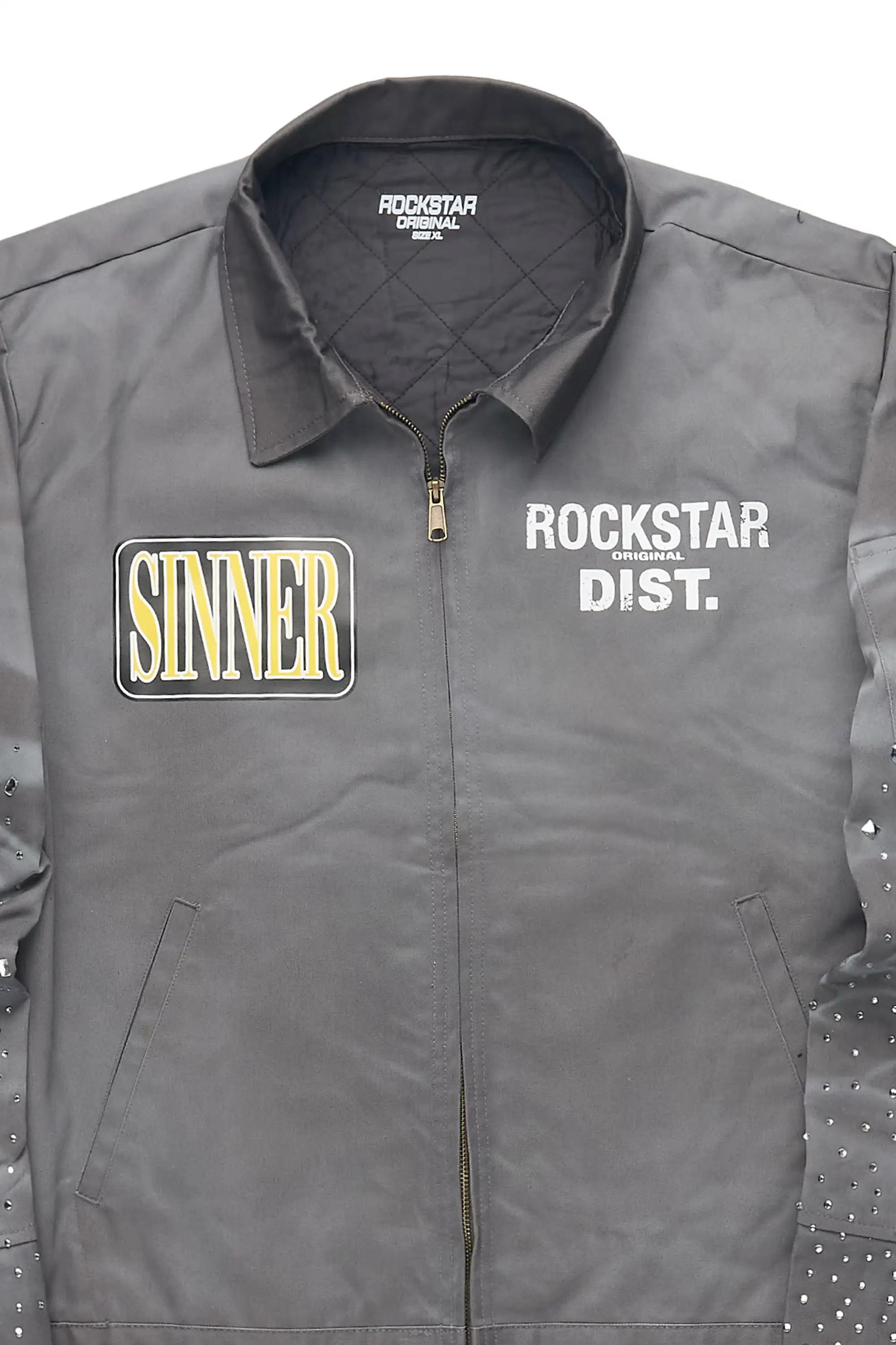 Traval Dark Grey Rhinestone Workman Jacket - Image 7