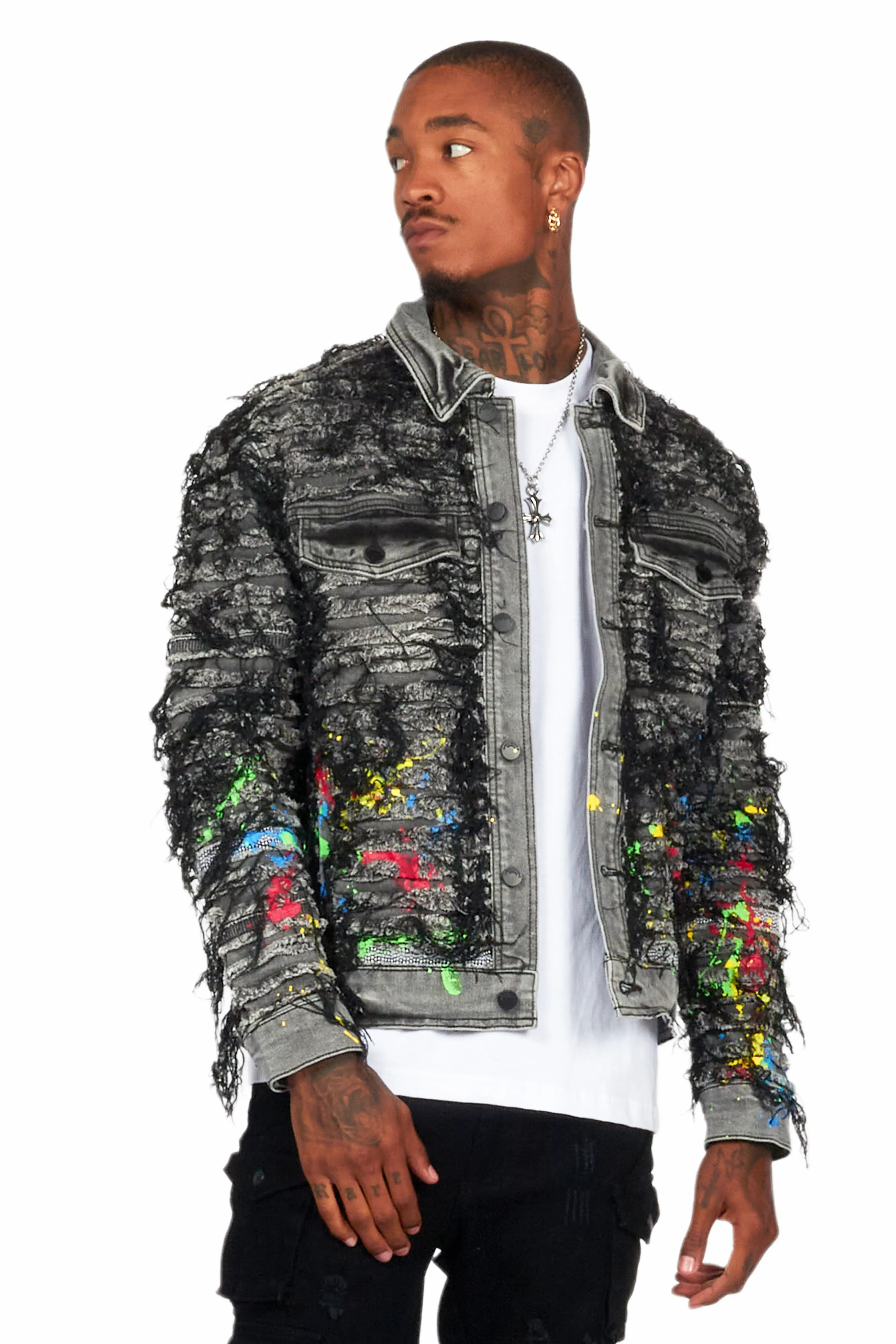 Gagan Black/Grey Painter Denim Jacket - Image 2