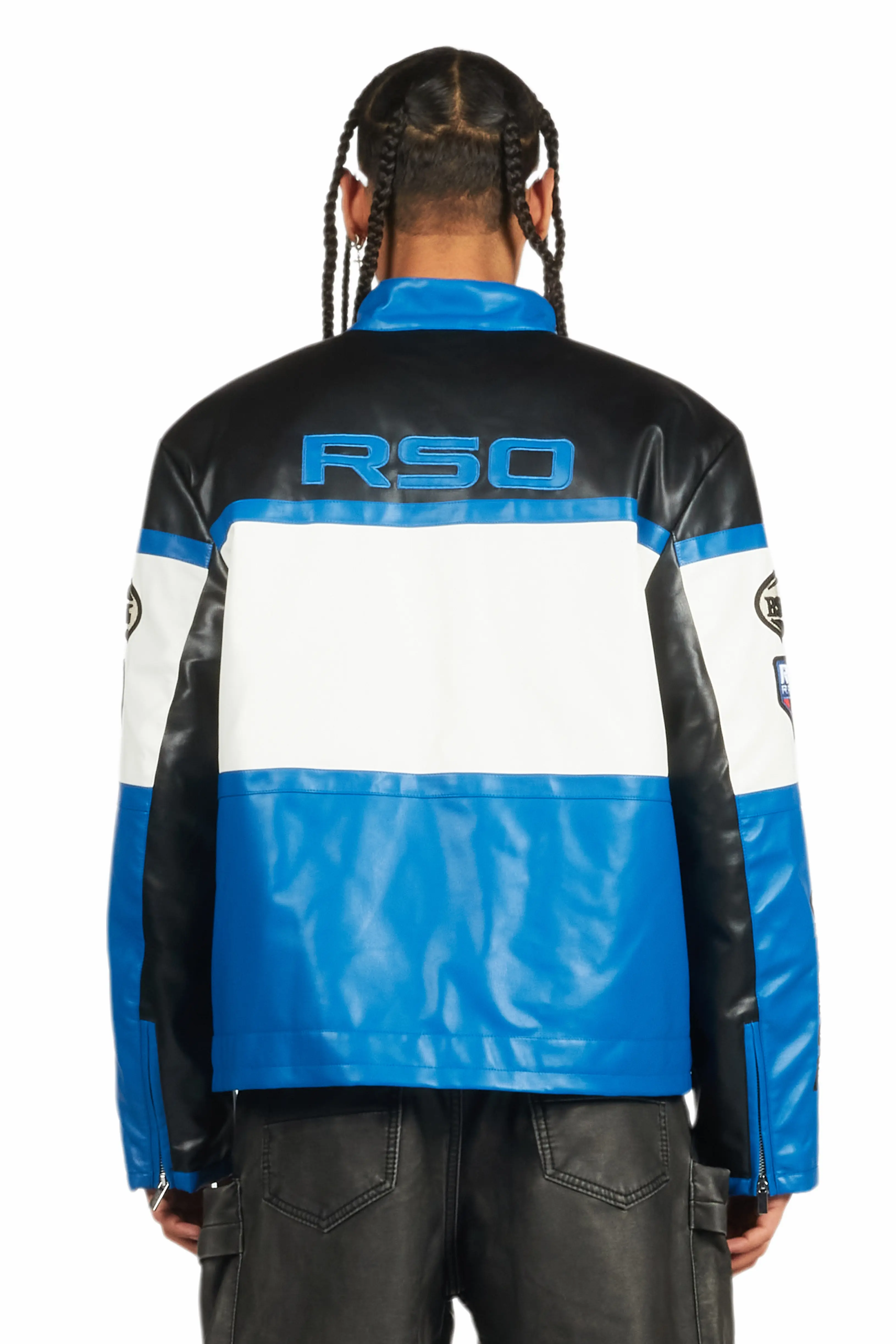 Balint Black/Blue Leather Moto Jacket - Image 6