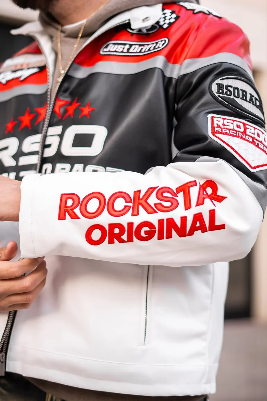 Balint Red/White Leather Moto Jacket - Image 14