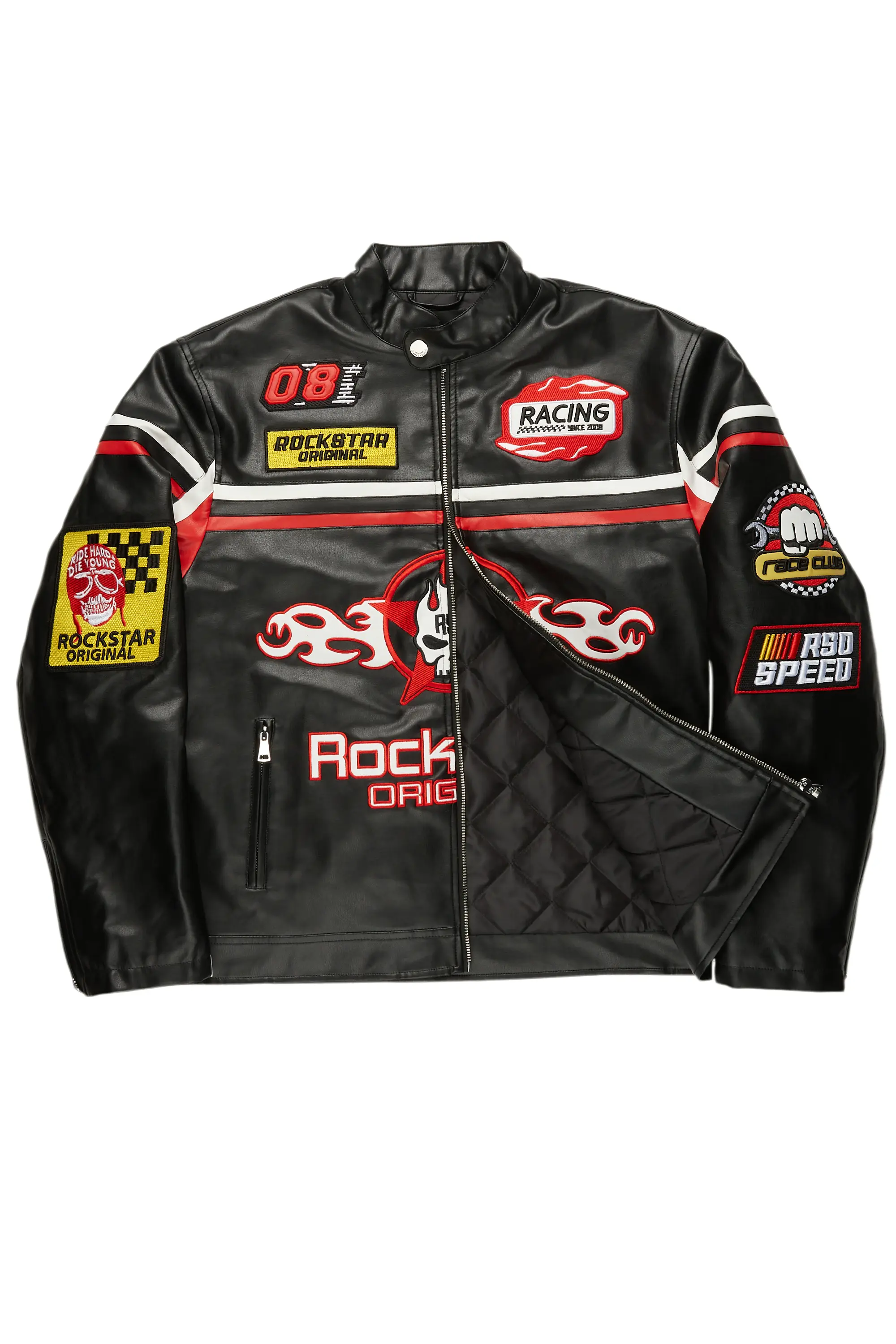 Roch Black/White Leather Moto Jacket - Image 9